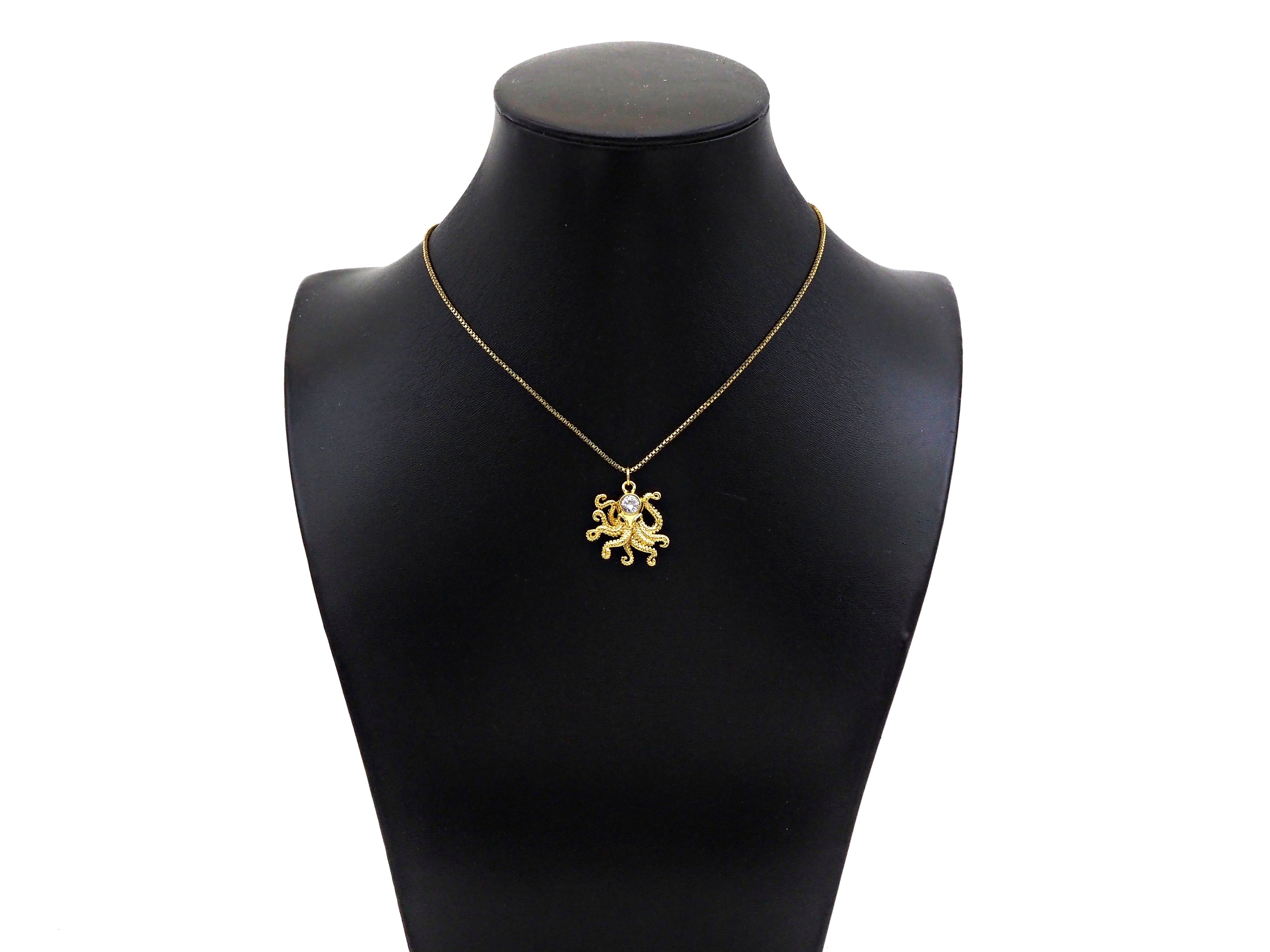 Gold Filled Big Clear CZ Micro Pave Squid Shape Pendant, 18K Gold Filled Squid Charm, Necklace Bracelet Charm Pendant, 22x22mm,Sku#Y472
