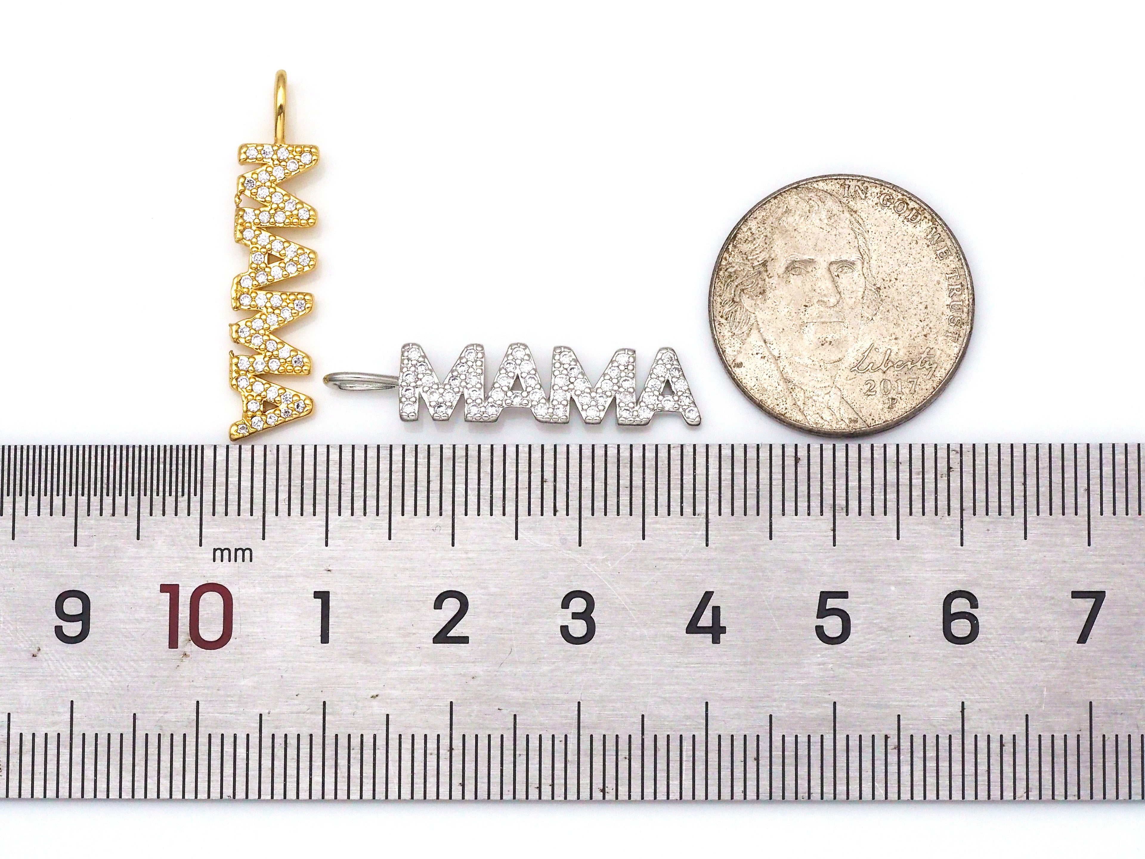 Clear CZ Gold Silver MAMA Word Pendant charm, Sku#LD136