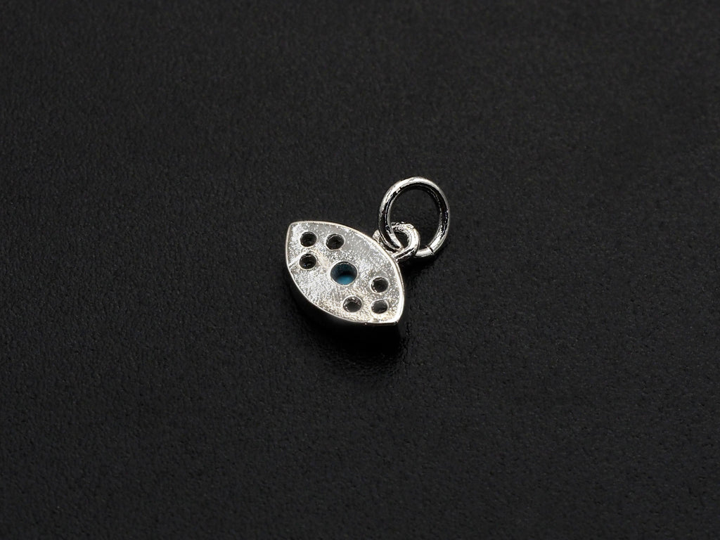 CZ Micro Pave Evil Eye Pendant/Charm, Clear Turquoise Cubic Zirconia Pave Charm, Silver/Gold Plated, 8x10mm, sku#Z777