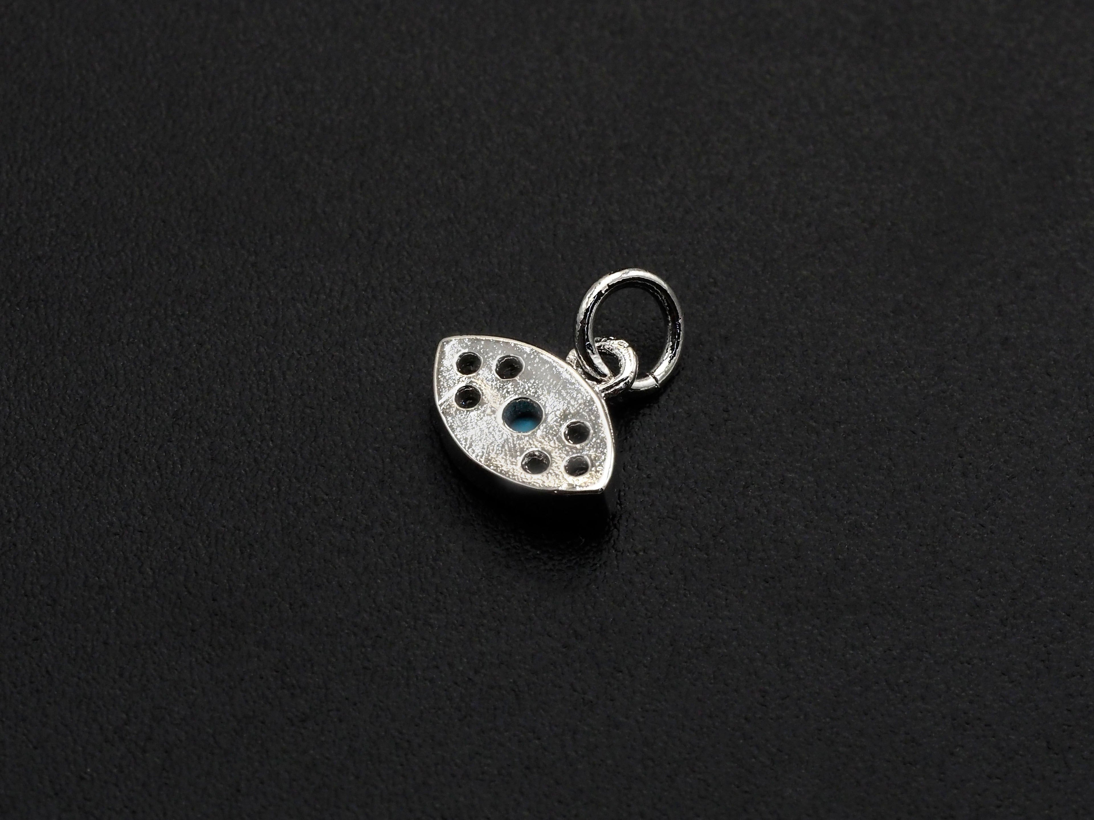 CZ Micro Pave Evil Eye Pendant/Charm, Clear Turquoise Cubic Zirconia Pave Charm, Silver/Gold Plated, 8x10mm, sku#Z777