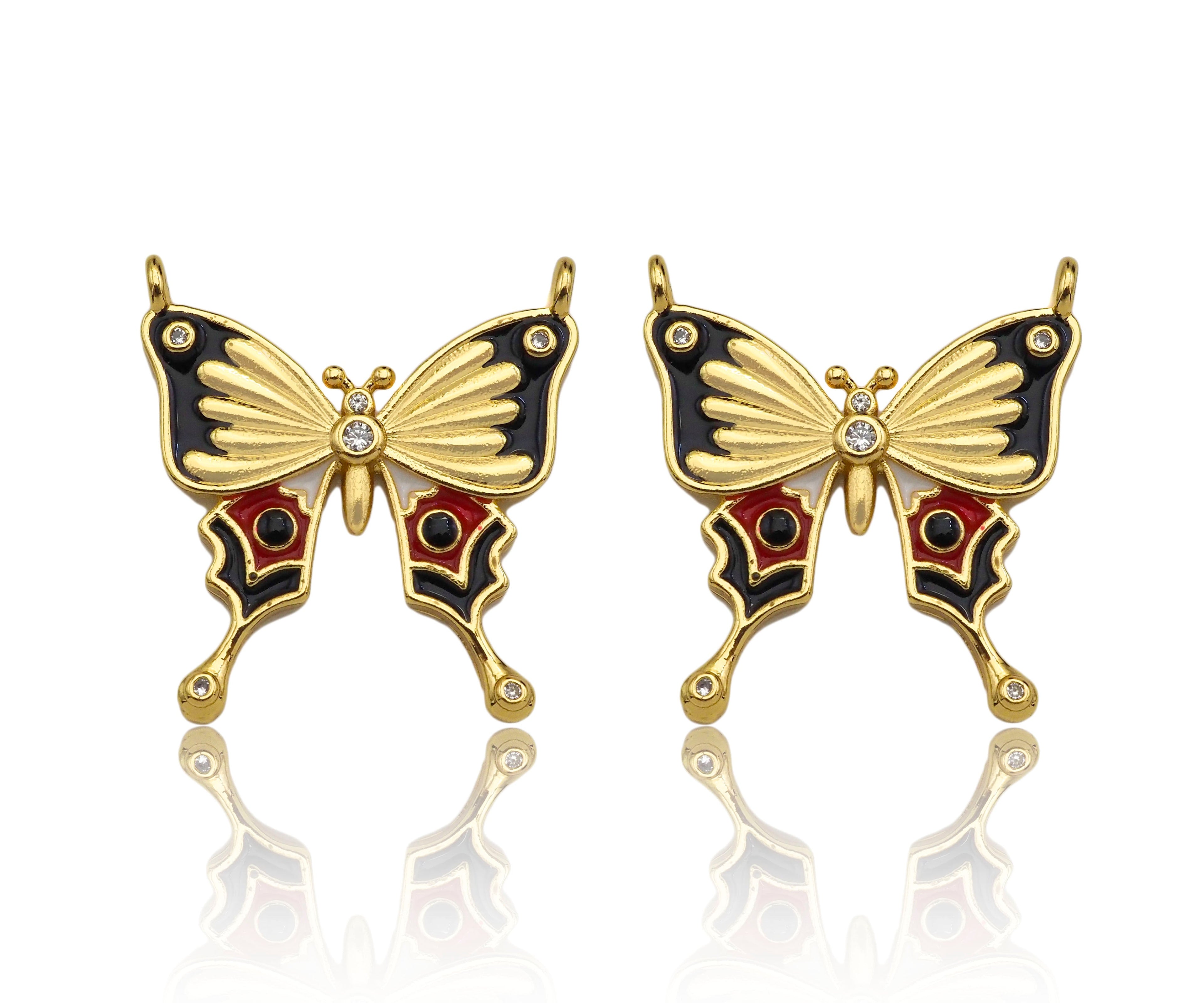 Colorful Enamel Butterfly Shape Pendant/Charm,Black White Red Enamel Butterfly, Necklace Bracelet Enamel Charm Pendant,21x22mm, Sku#LK199