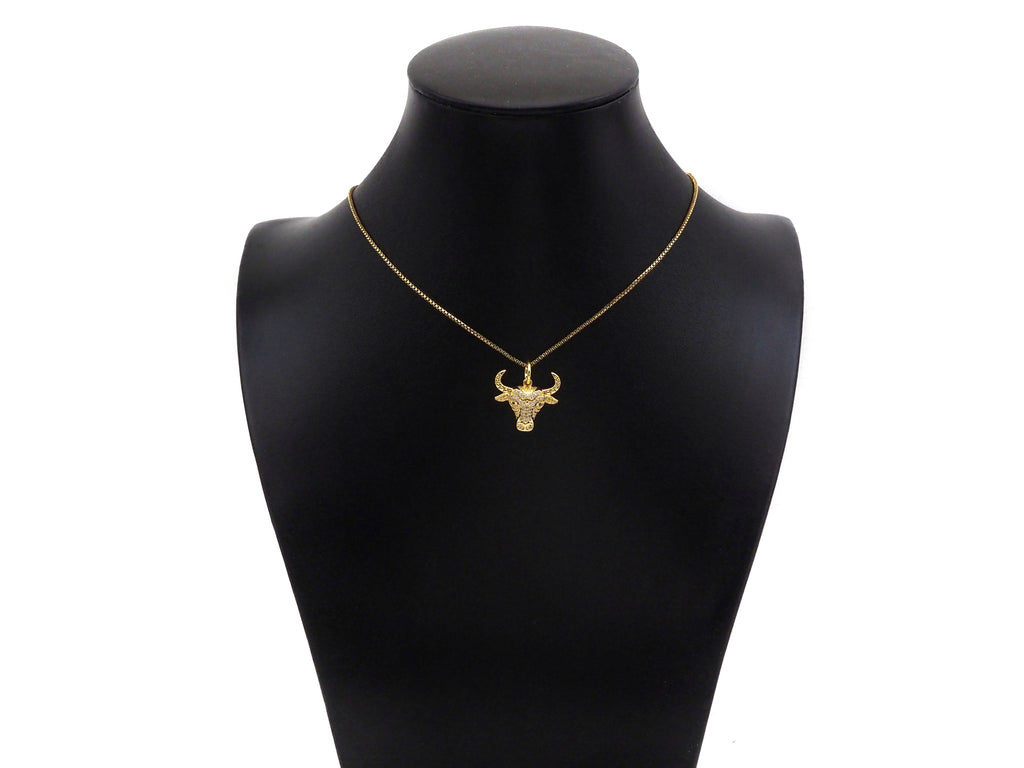 CZ Micro Pave Bull's Head Shape Pendant/Charm,Cubic Zirconia Dainty Gold Charm, Necklace Bracelet Charm Pendant,20x18mm, Sku#F1384