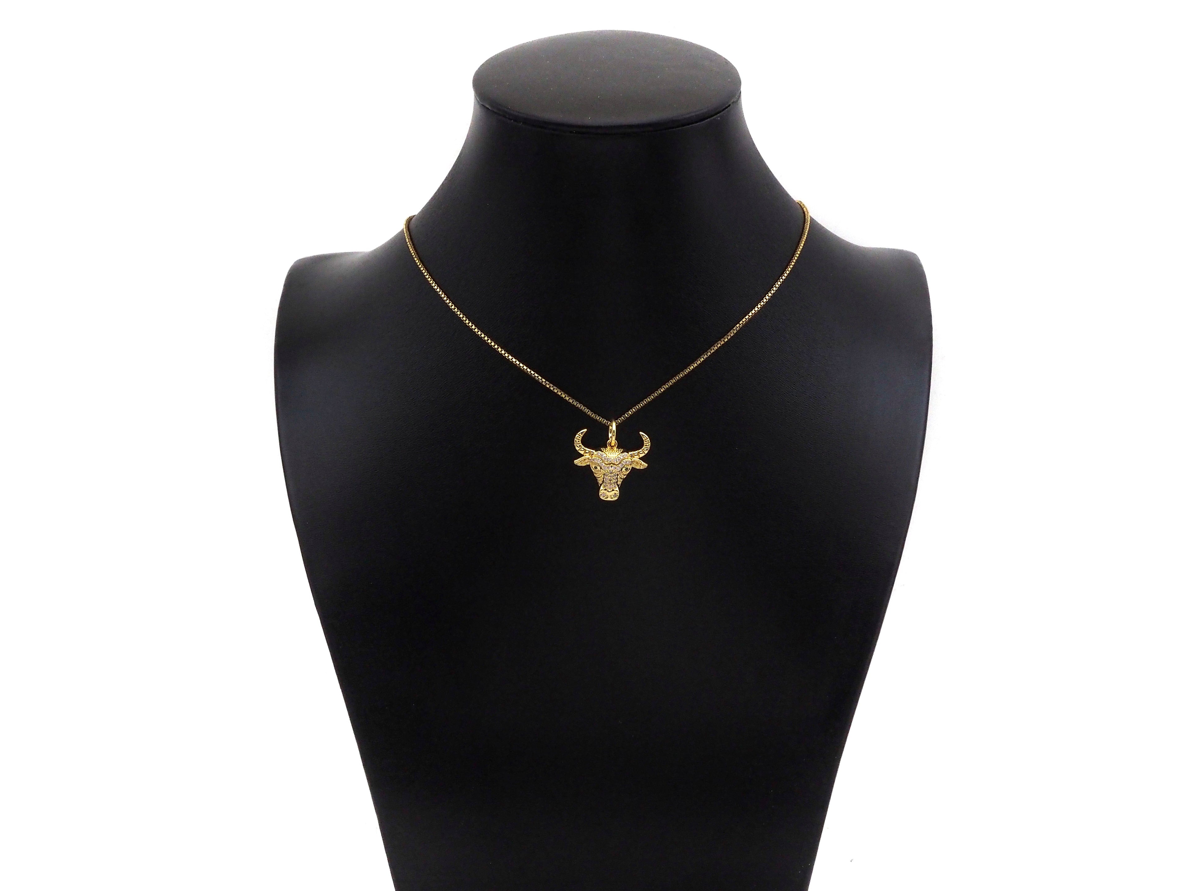 CZ Micro Pave Bull's Head Shape Pendant/Charm,Cubic Zirconia Dainty Gold Charm, Necklace Bracelet Charm Pendant,20x18mm, Sku#F1384