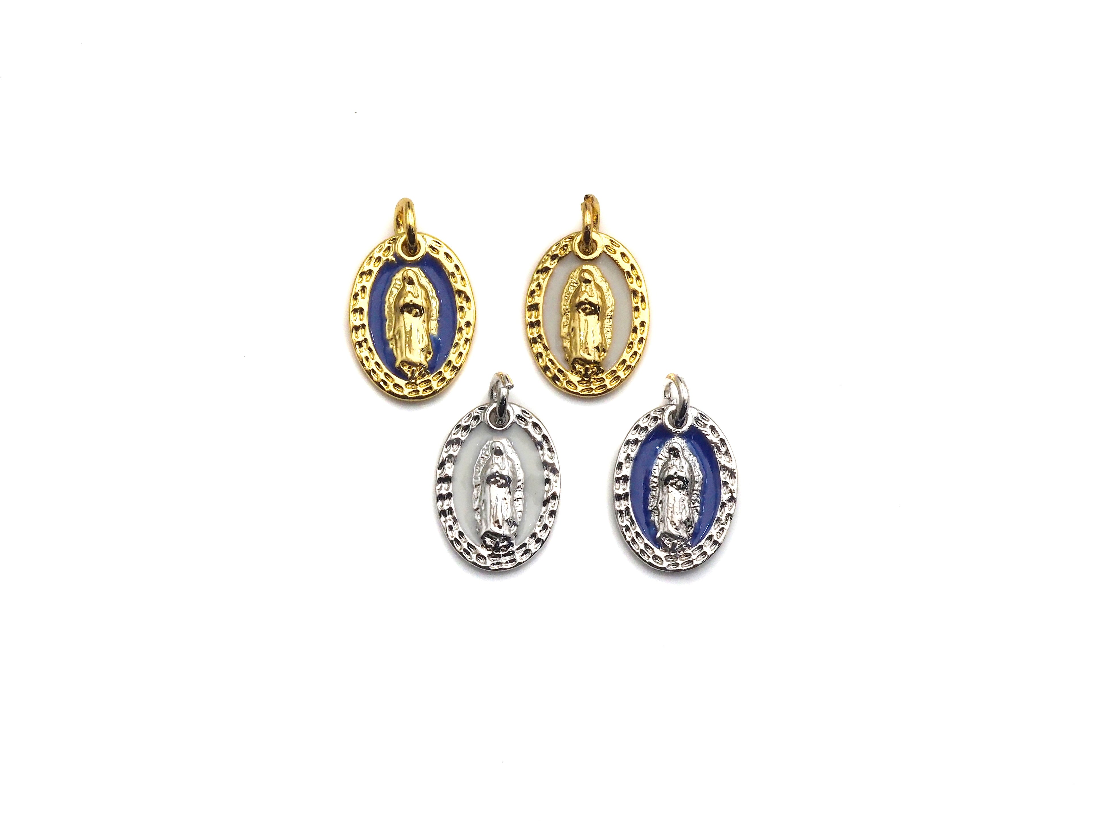 White/Blue Enamel Mary On Oval Shape Pendant, CZ Micro Pave Enamel pendant, Enamel Jewelry, Religous Jewelry, 11x15mm,sku#Z797