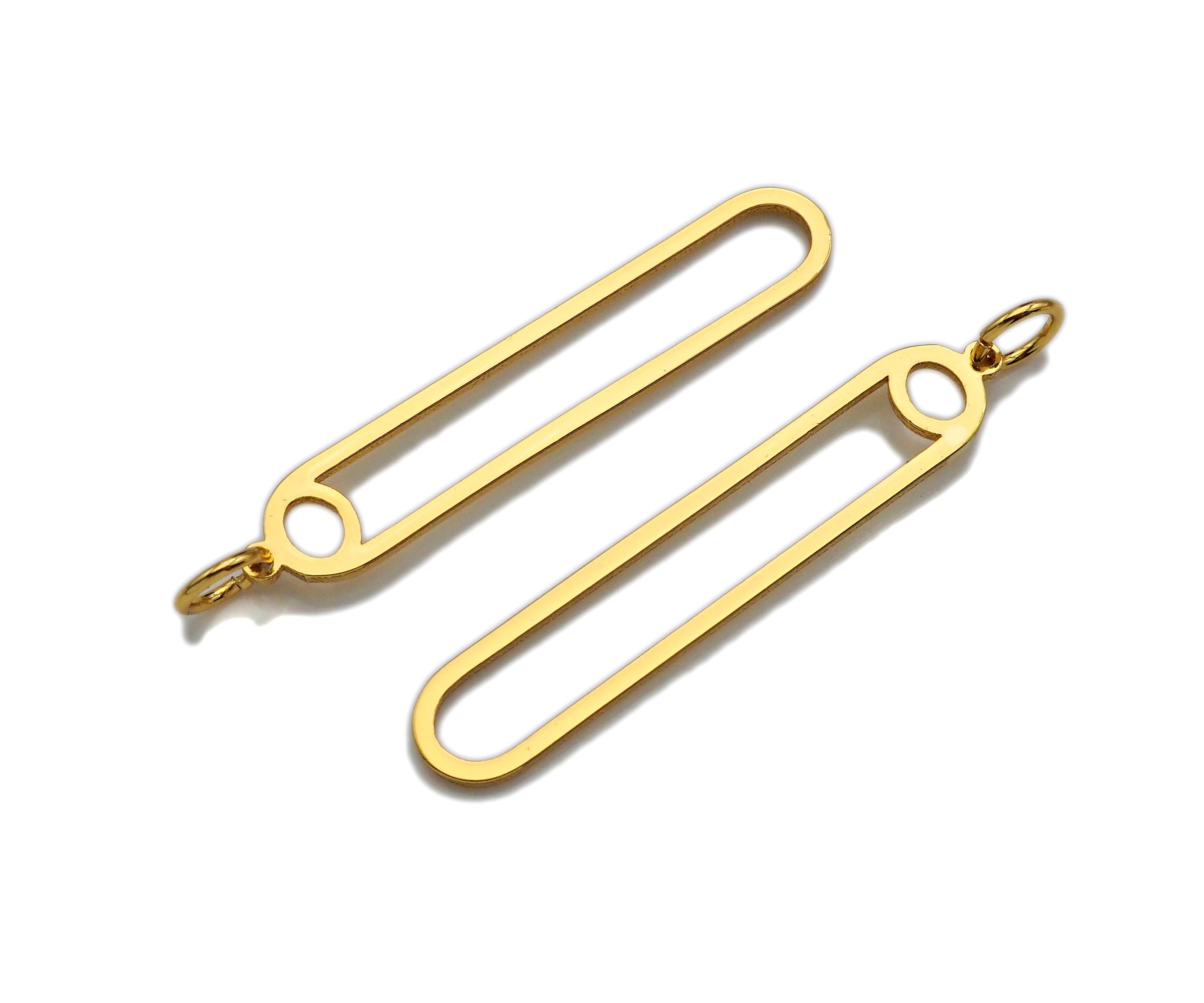 18K Gold Pin Shaped Pendant/Charm, Gold Safe Pin Frame Pendant Charm,Earring Necklace Bracelet making findings 6x34mm,sku#Y318