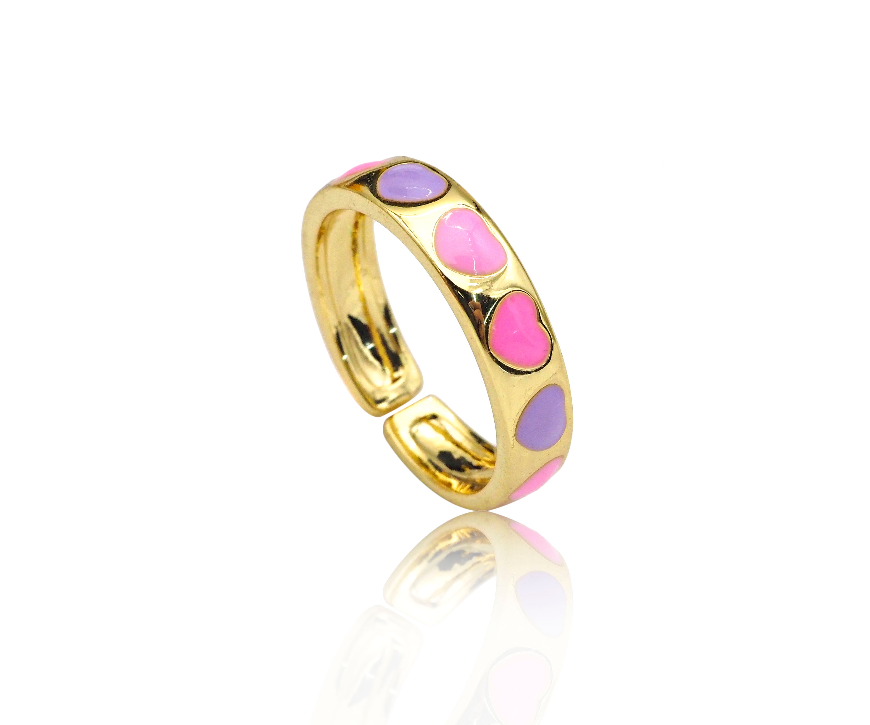 Colorful Enamel Heart Adjustable Ring, Sku#X205