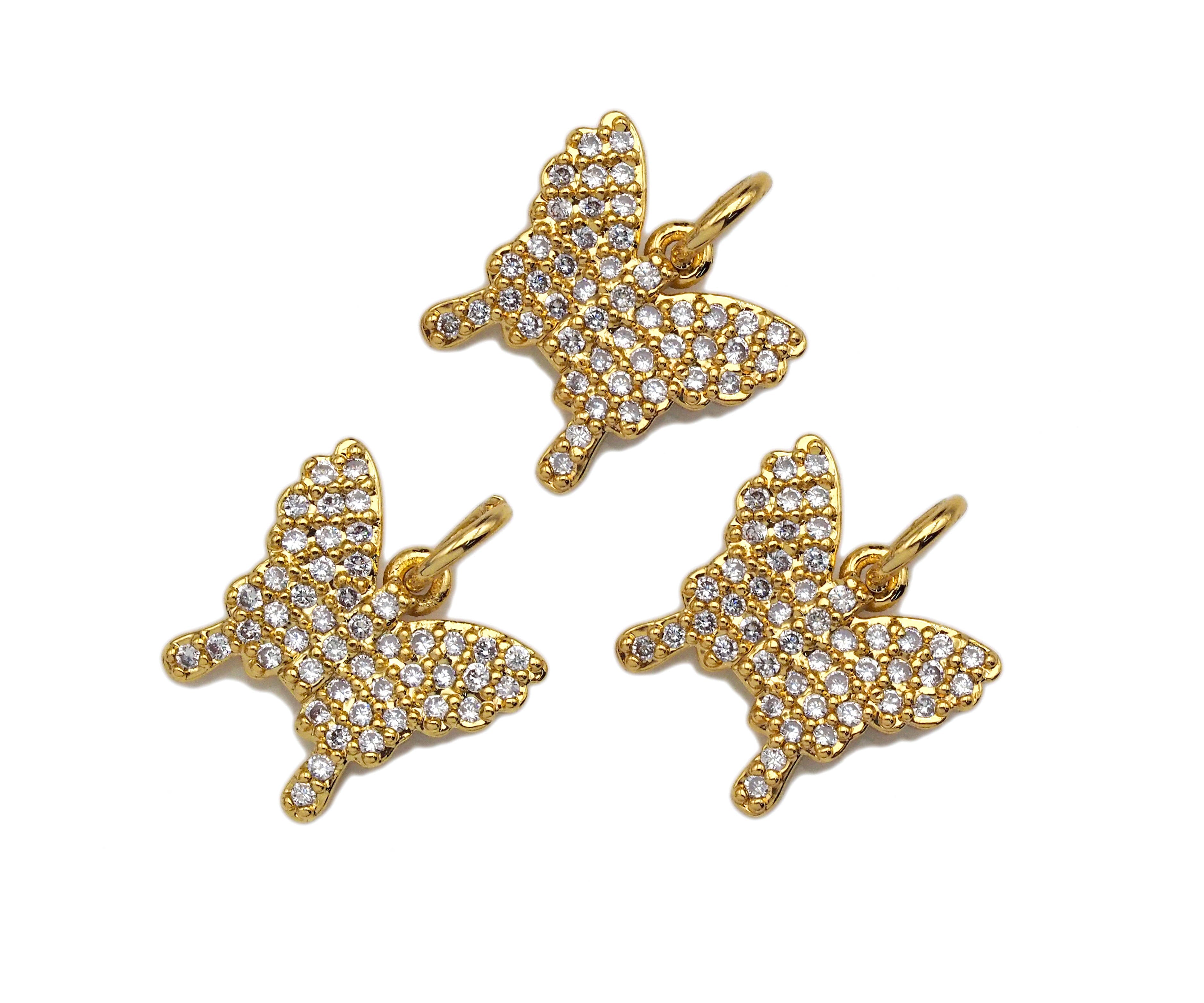 18k Dainty Gold Butterfly Charms, Butterfly Charms, Gold Butterfly Pendant, Butterfly Necklace Bracelets Charms, 13x12mm, Sku#F1310