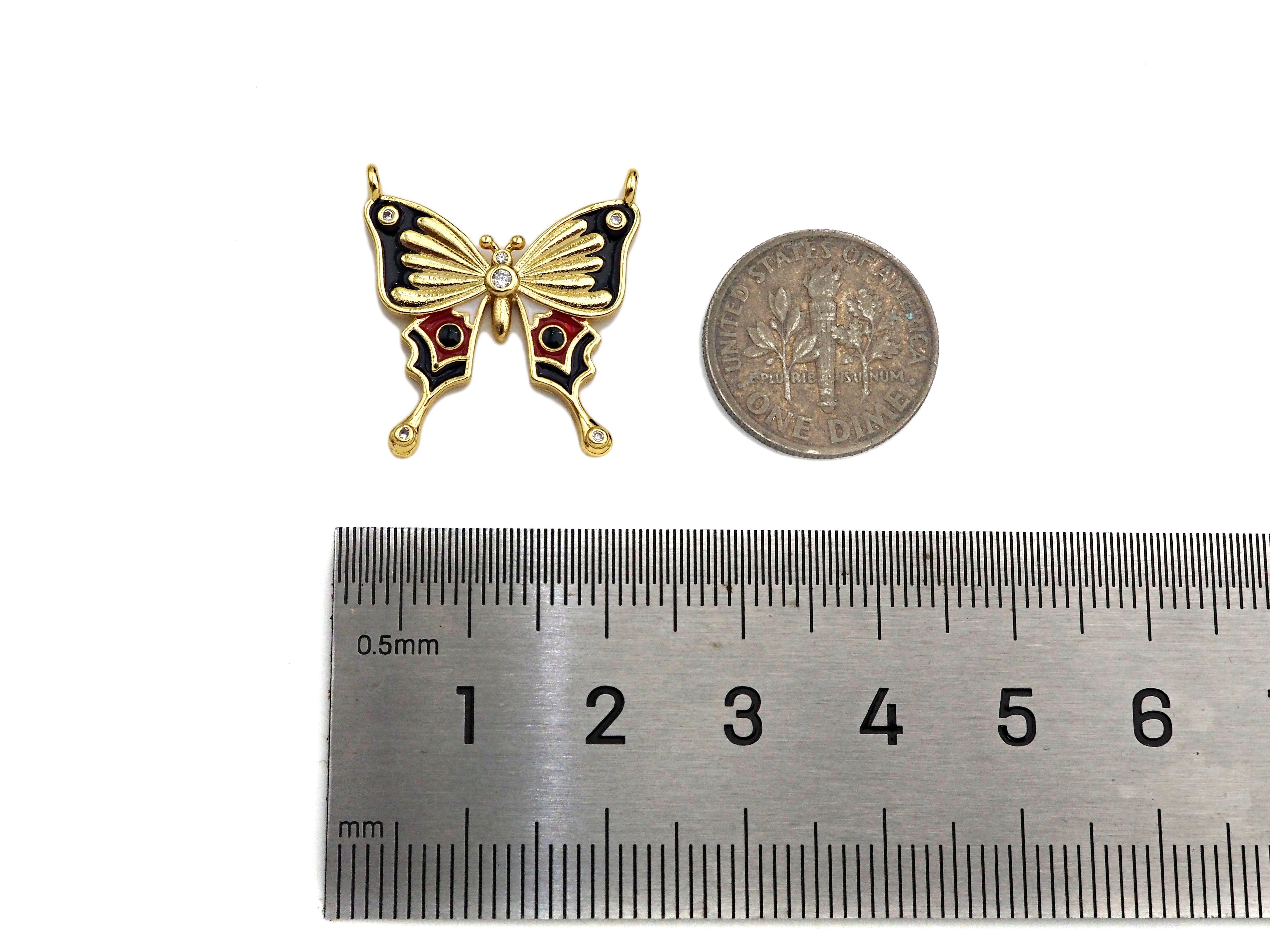 Colorful Enamel Butterfly Shape Pendant/Charm,Black White Red Enamel Butterfly, Necklace Bracelet Enamel Charm Pendant,21x22mm, Sku#LK199