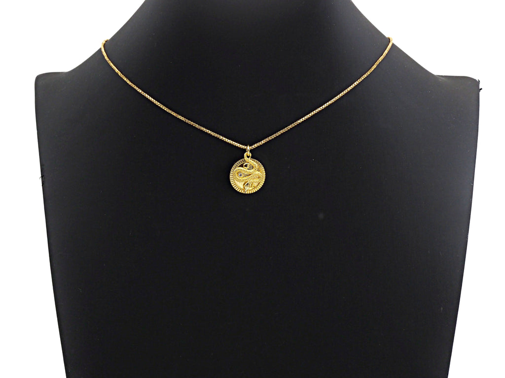 Medallion Snake on Round Coin Pendant, Snake Pendant, Gold/Silver Tone, 16x18mm, Sku#Z691