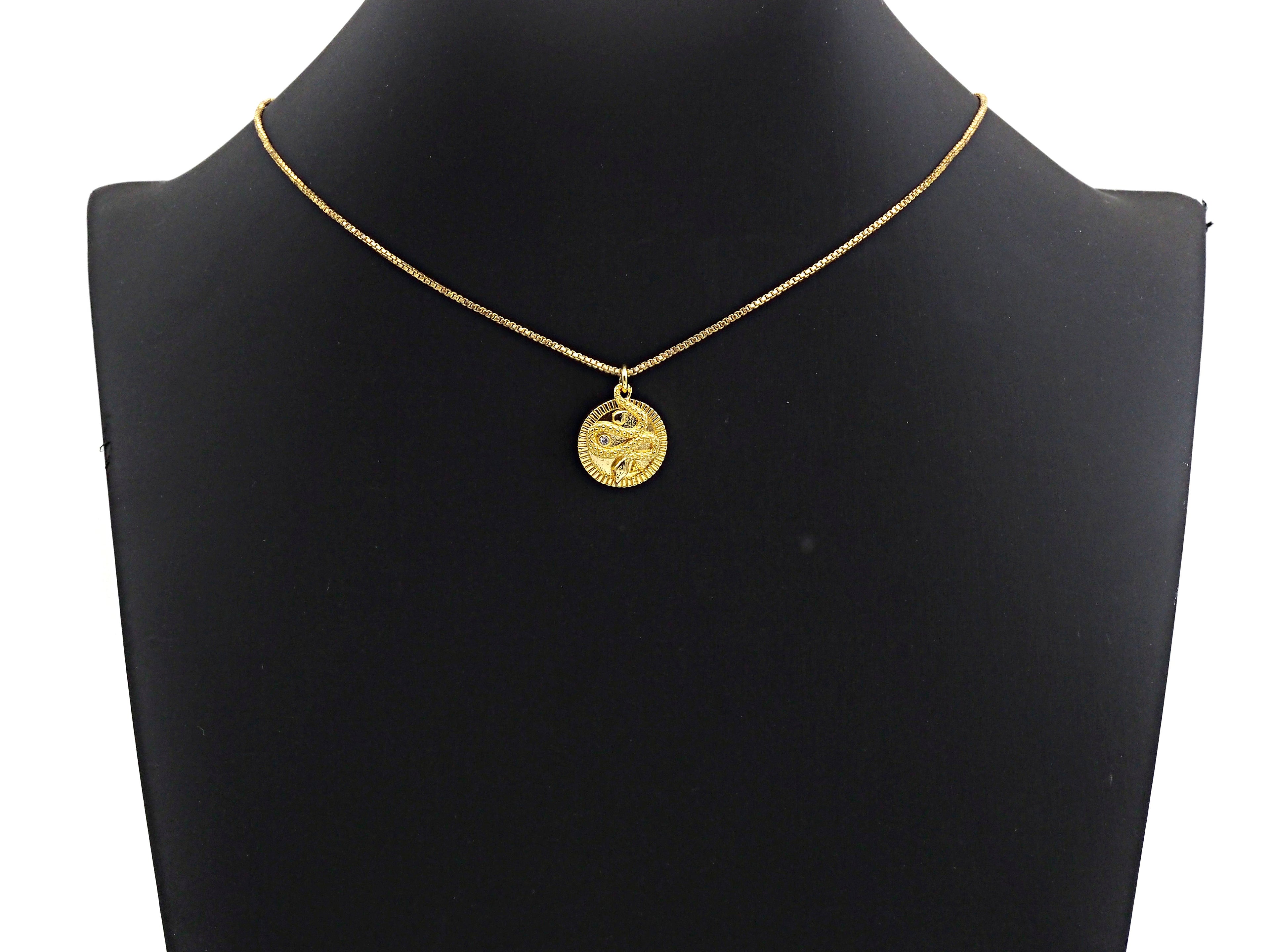 Medallion Snake on Round Coin Pendant, Snake Pendant, Gold/Silver Tone, 16x18mm, Sku#Z691