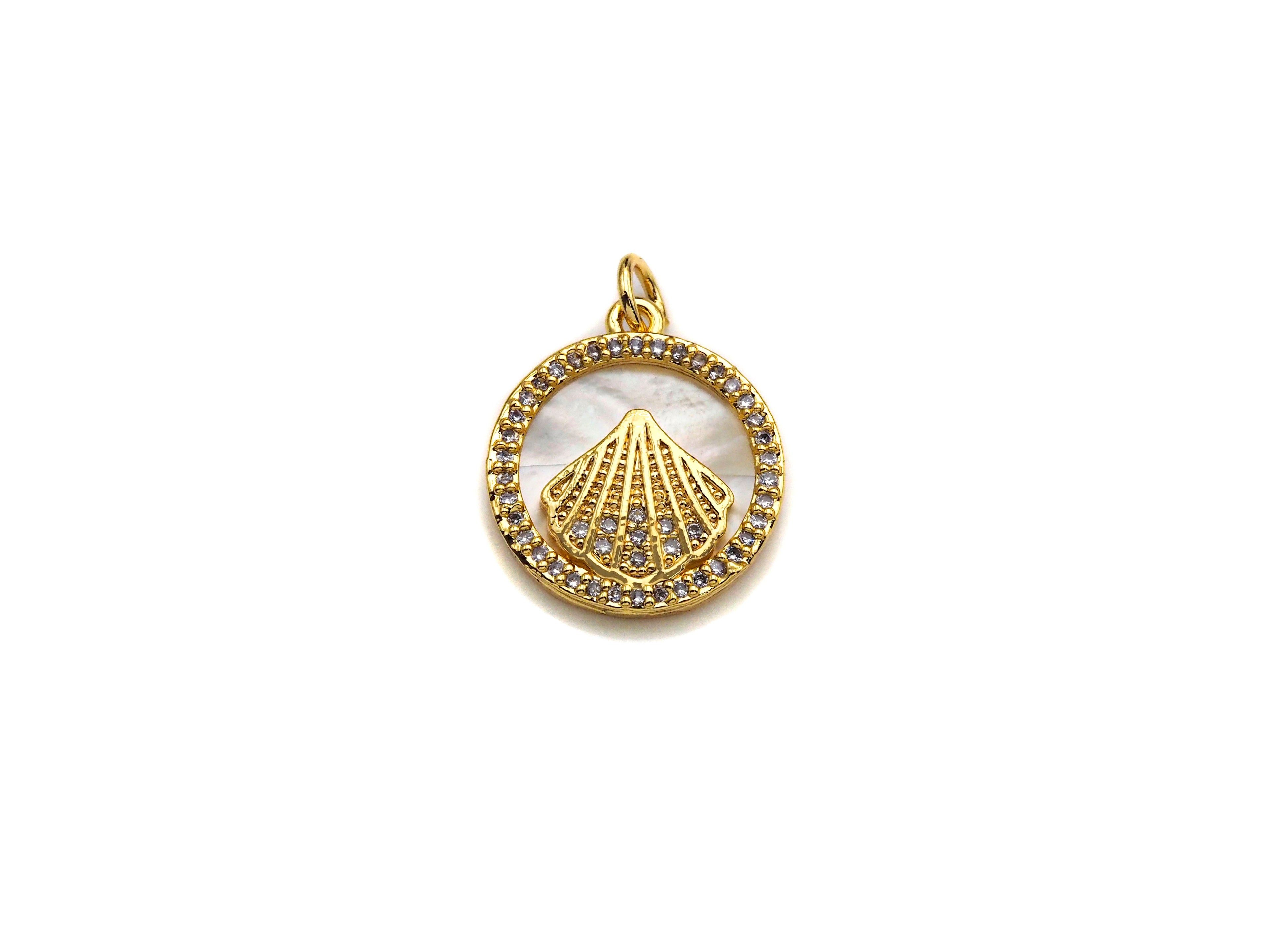 Clear CZ Micro Pave Scallop Shell on Mother-of-pearl Pendant