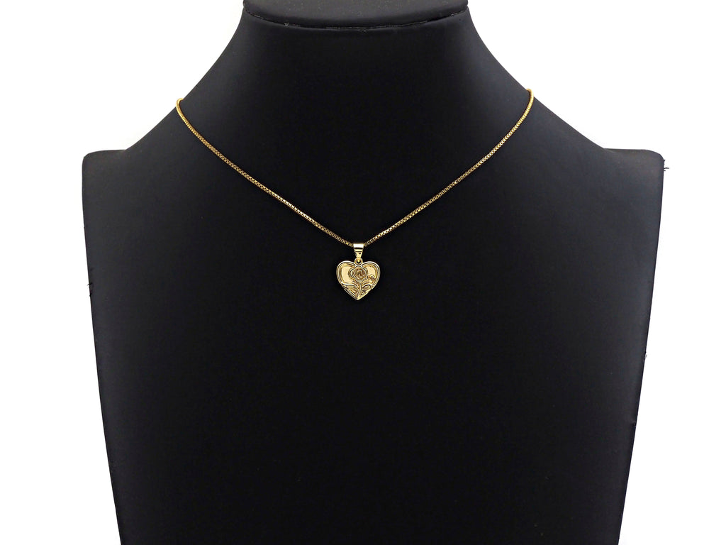 Dainty Gold Rose Flower On Heart Shape Charms,  15x14mm, Sku#F1296C