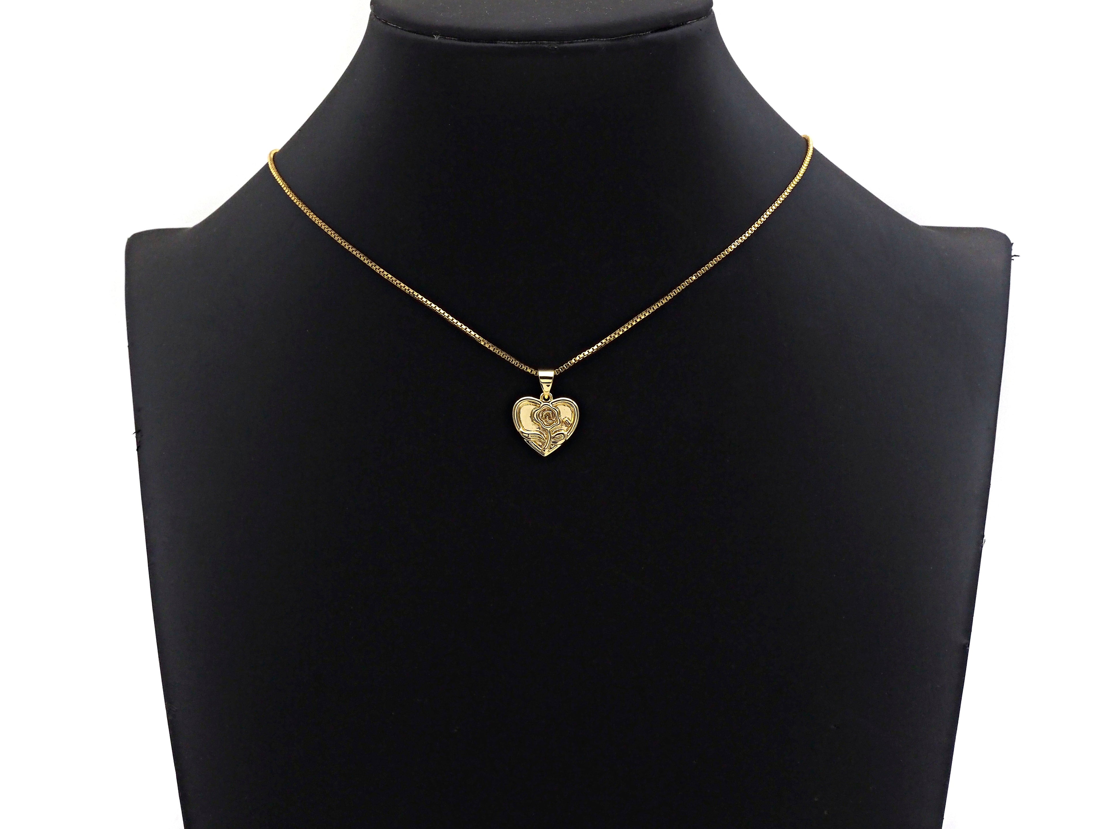 Dainty Gold Rose Flower On Heart Shape Charms,  15x14mm, Sku#F1296C