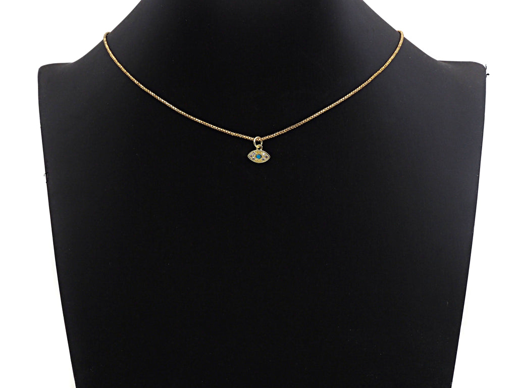 CZ Micro Pave Evil Eye Pendant/Charm, Clear Turquoise Cubic Zirconia Pave Charm, Silver/Gold Plated, 8x10mm, sku#Z777