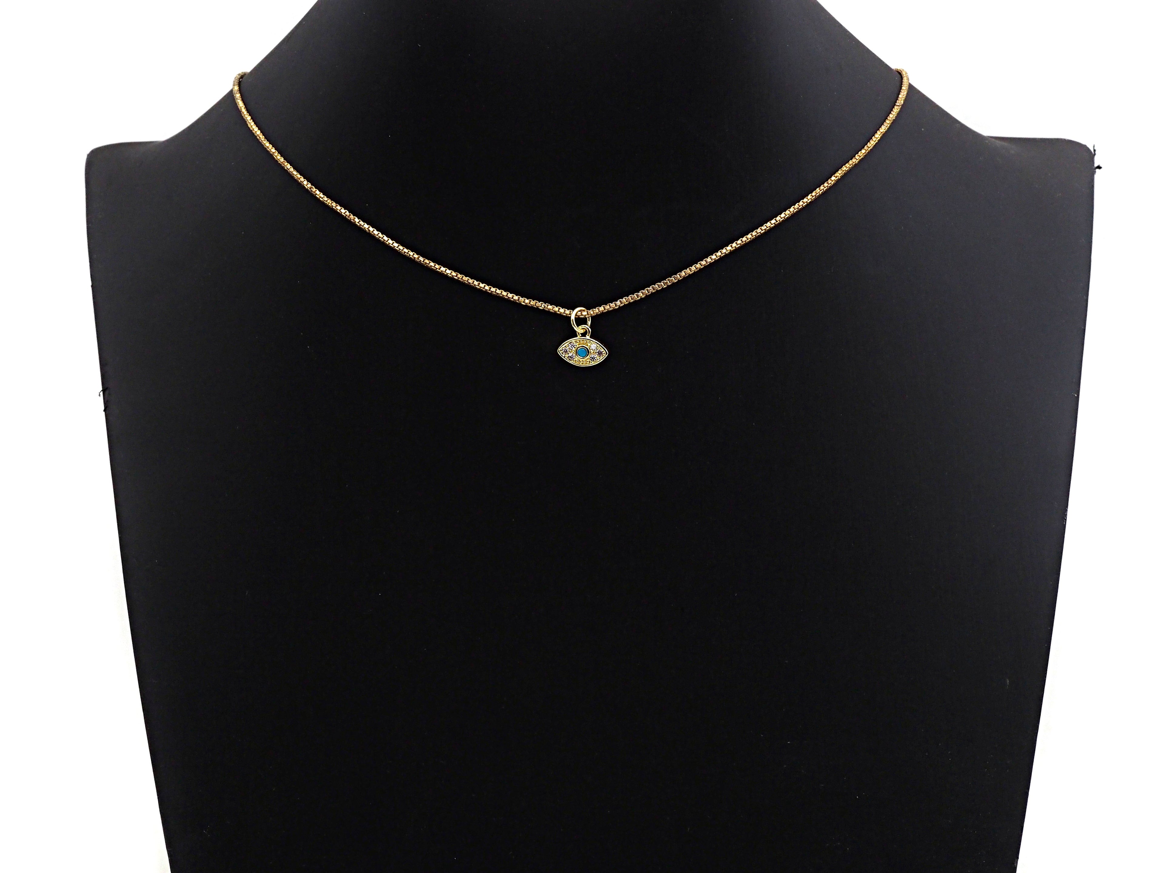 CZ Micro Pave Evil Eye Pendant/Charm, Clear Turquoise Cubic Zirconia Pave Charm, Silver/Gold Plated, 8x10mm, sku#Z777