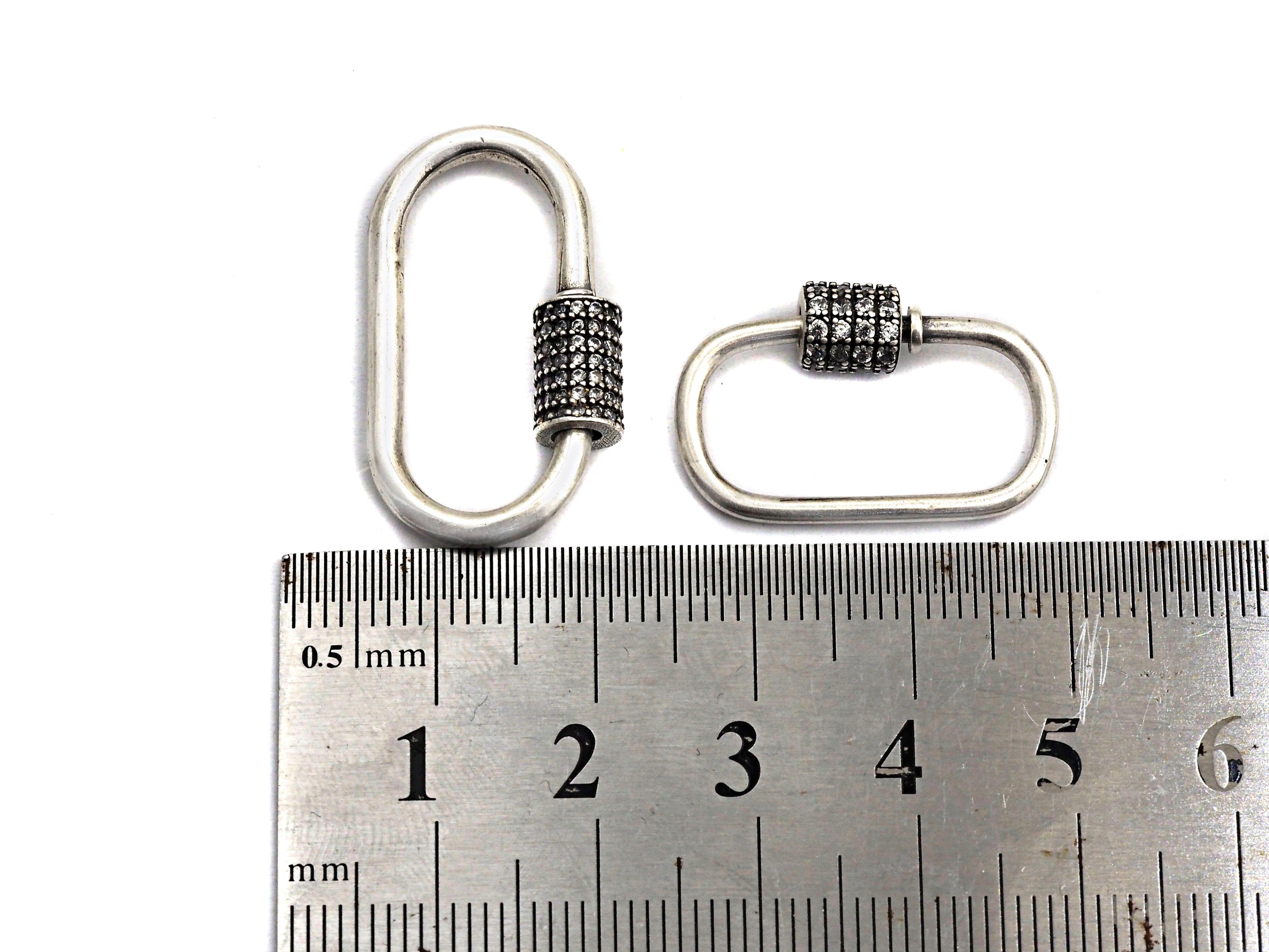 CZ Micro Pave Oval Shape Clasp, Antique Silver Carabiner Clasp, 13x24mm/15x29mm, sku#H165