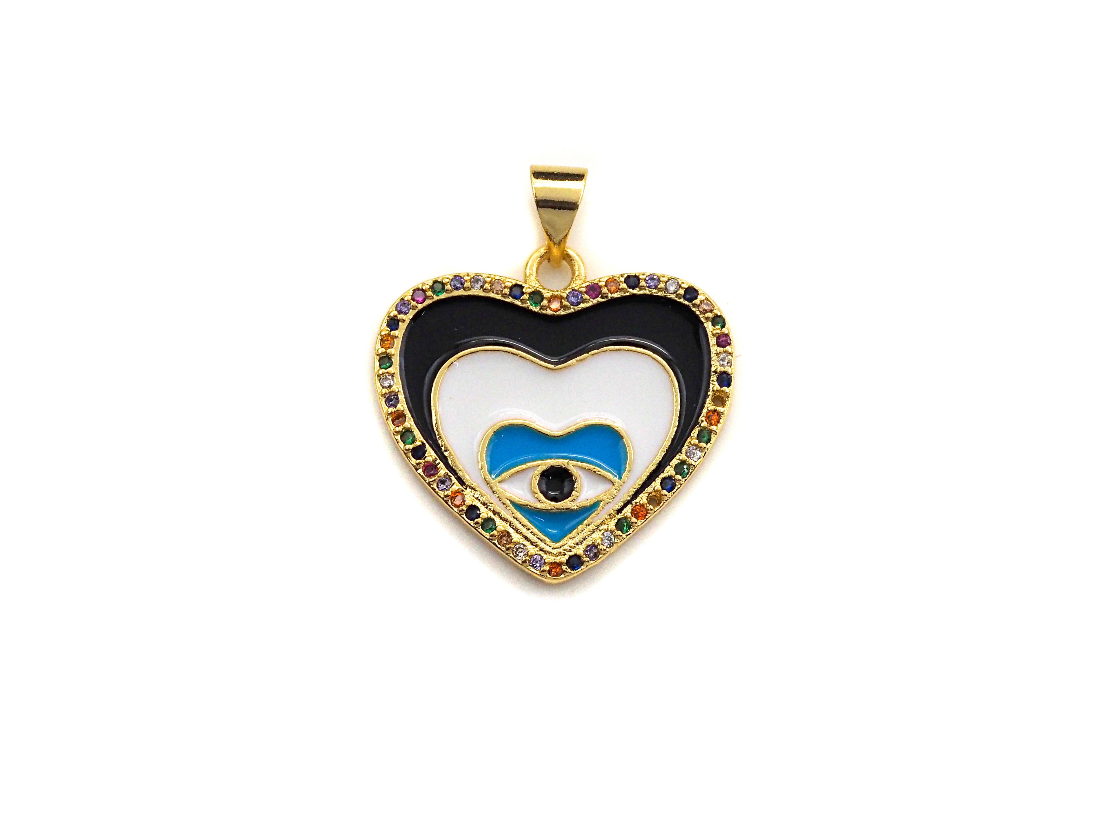 Enamel Colorful Evil Eye Heart Shape Pendant,CZ Micro Pave O