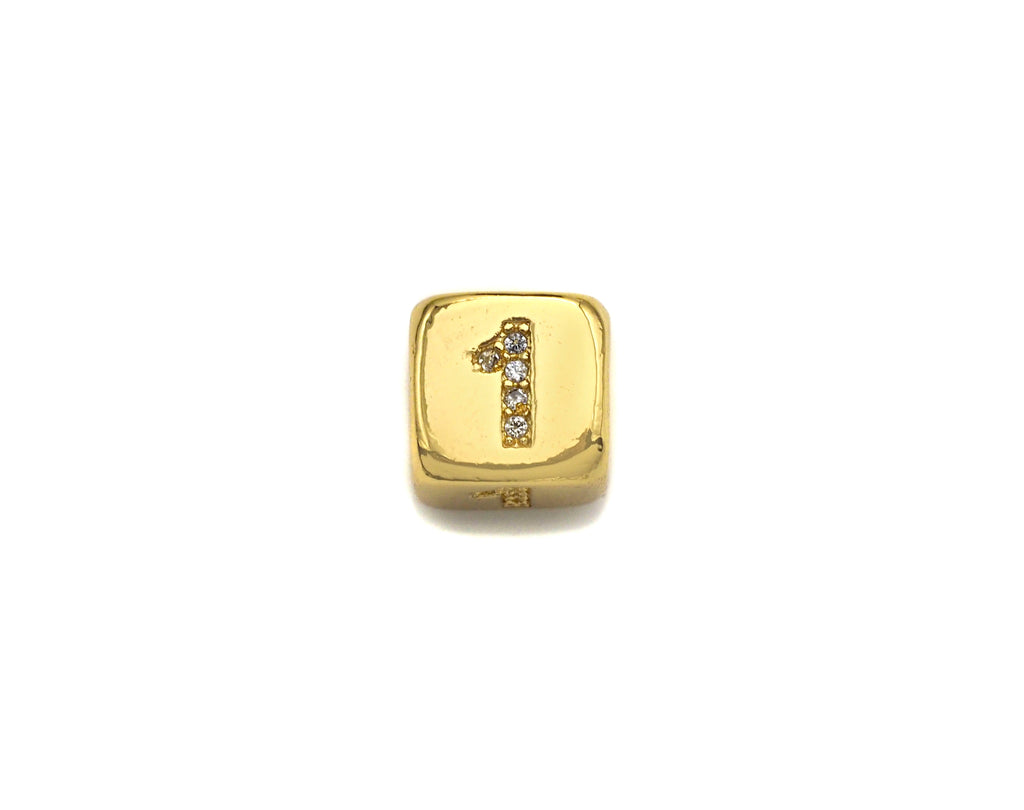 Arabic Number Beads, CZ Pave Dice Large Hole Spacer Beads, Birthday Beads, Initial beads, Number Beads, 8.5mm,sku#Z721/722