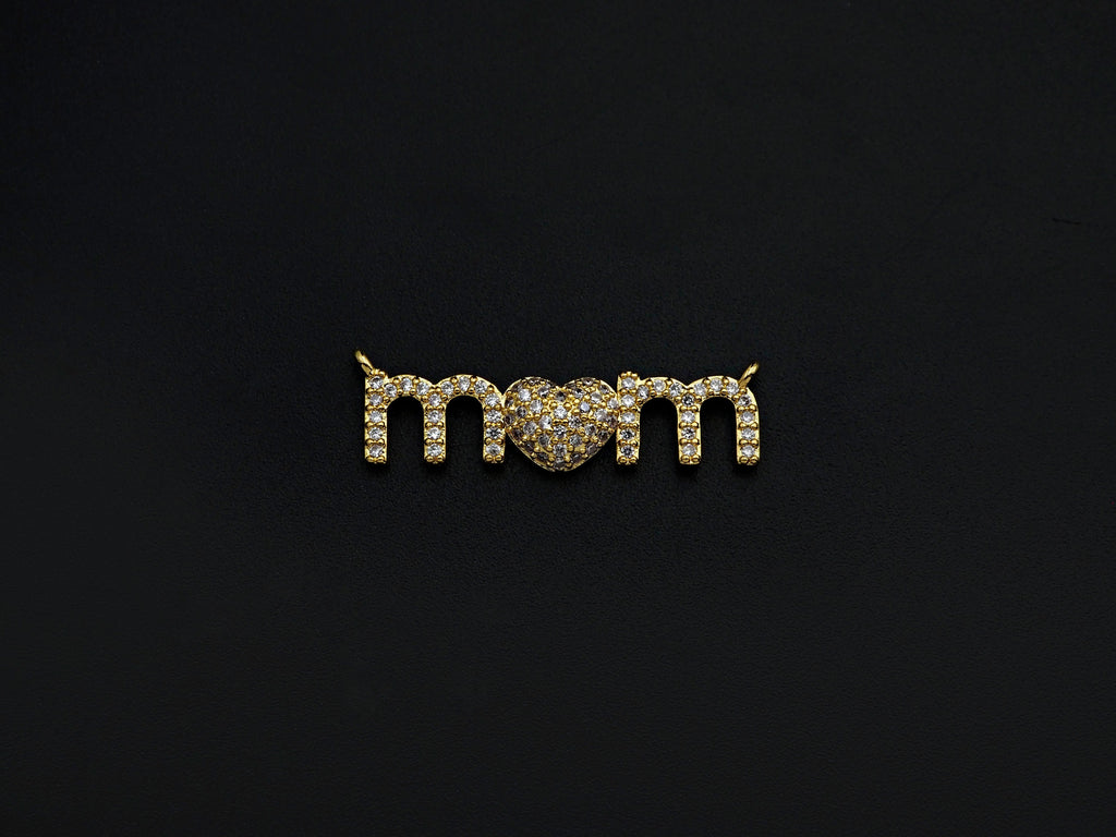 CZ Micro Pave Mom Alphabet With Heart Pendant/Charm,Cubic Zirconia Paved Charm, Necklace Bracelet Charm Pendant, 8x28mm,sku#F1132