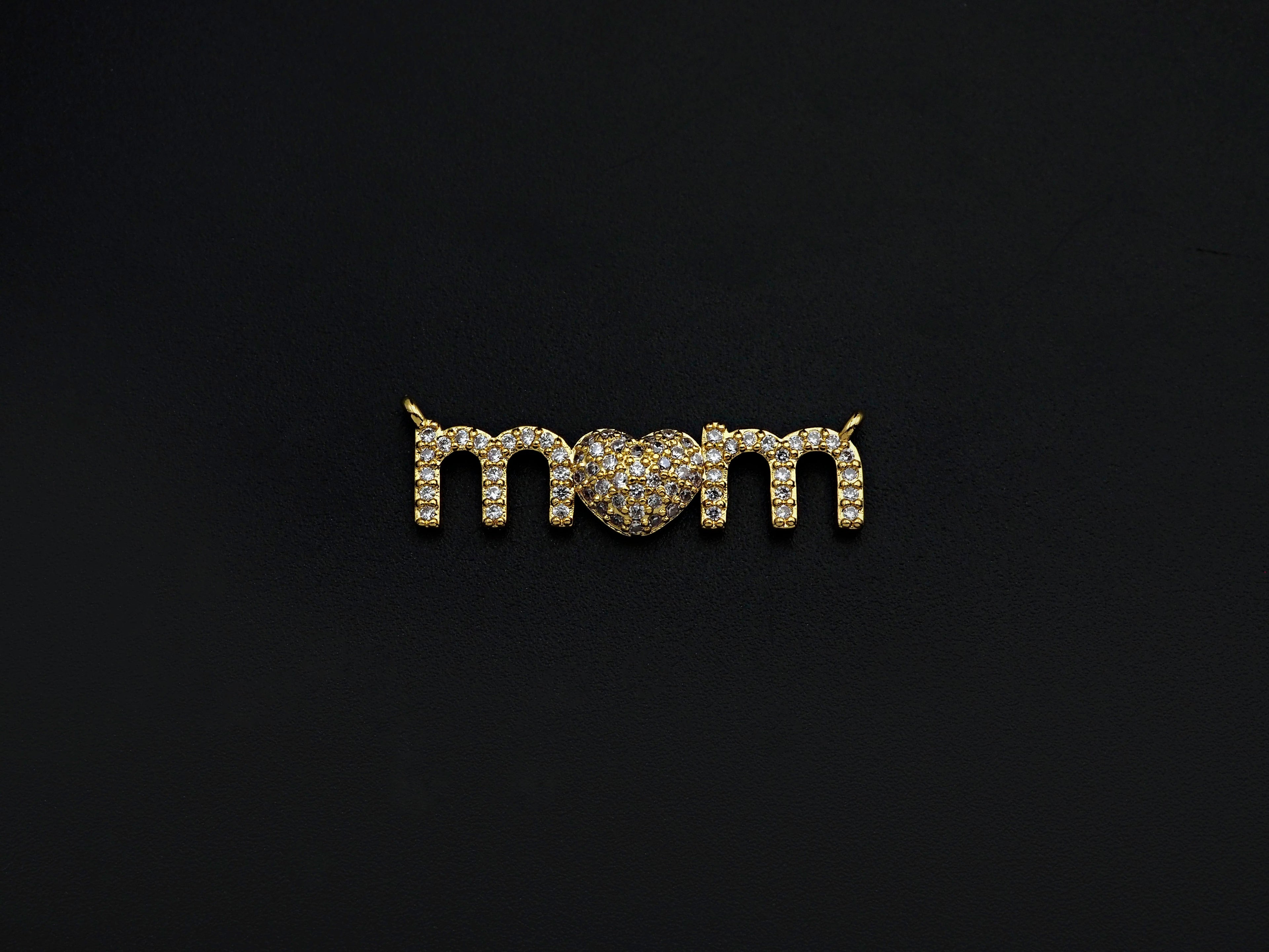 CZ Micro Pave Mom Alphabet With Heart Pendant/Charm,Cubic Zirconia Paved Charm, Necklace Bracelet Charm Pendant, 8x28mm,sku#F1132