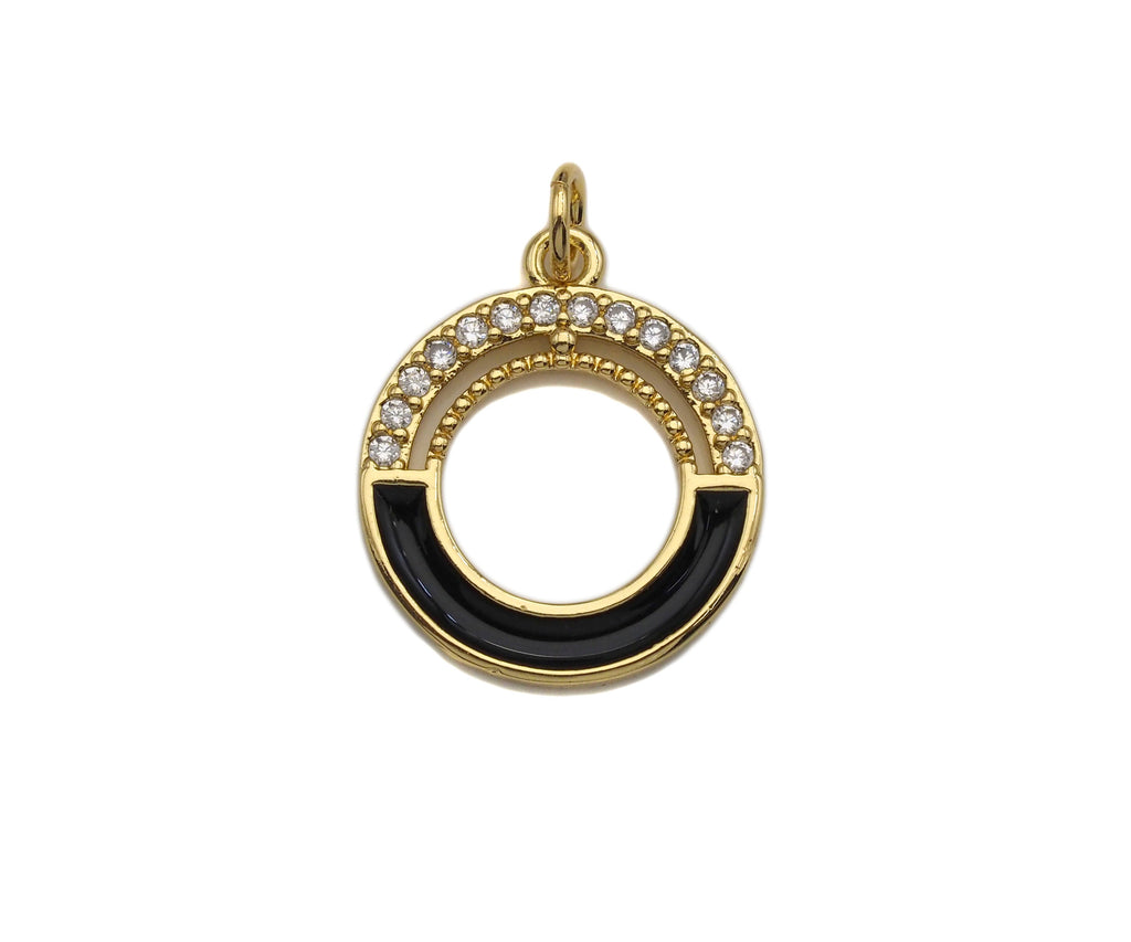 Clear Micro Pave CZ with Enamel Round Ring Pendant, Black Whtile Red Enamel Doughnut, Colorful Enamel Round Ring, 17x20mm, sku#LK162