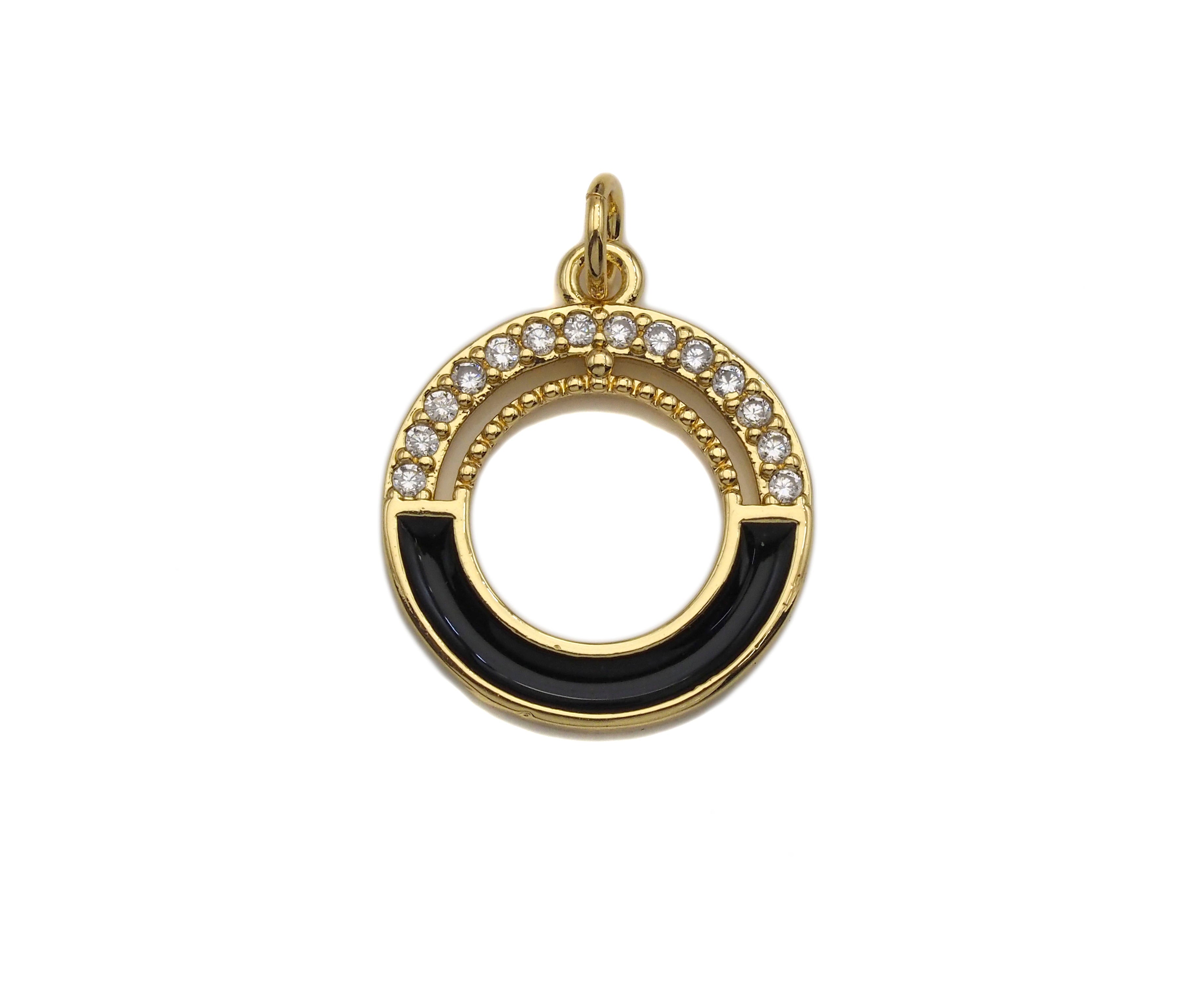 Clear Micro Pave CZ with Enamel Round Ring Pendant, Black Whtile Red Enamel Doughnut, Colorful Enamel Round Ring, 17x20mm, sku#LK162