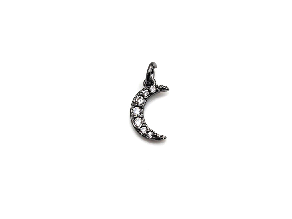 CZ Micro Pave Cresent Moon Pendant/Charm, Clear Cubic Zirconia Pave Charm, Silver/Gold/Rose Gold/Black Plated, 10x13mm, sku#Z778