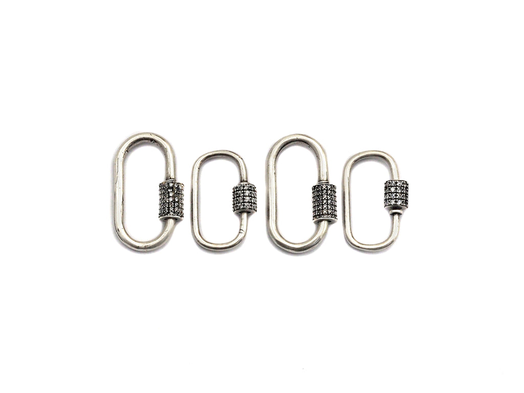 CZ Micro Pave Oval Shape Clasp, Antique Silver Carabiner Clasp, 13x24mm/15x29mm, sku#H165