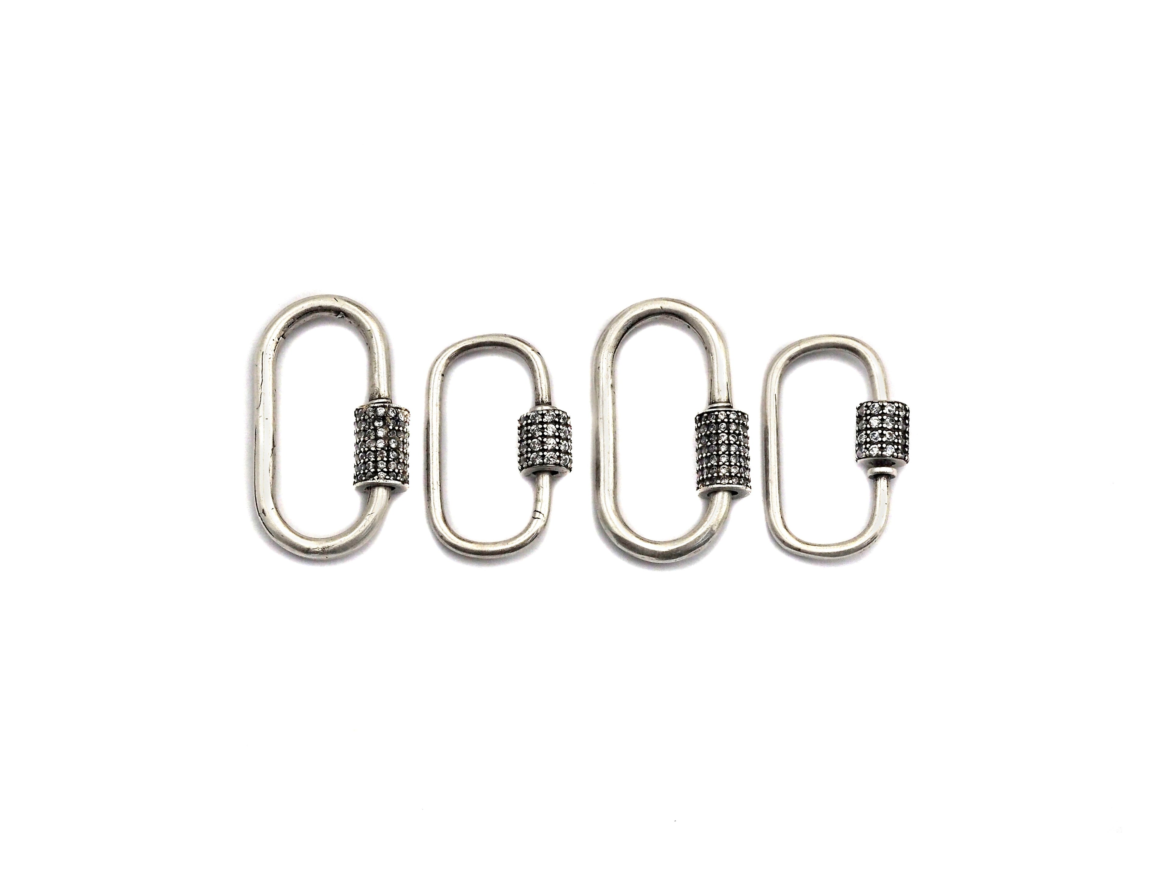 CZ Micro Pave Oval Shape Clasp, Antique Silver Carabiner Clasp, 13x24mm/15x29mm, sku#H165