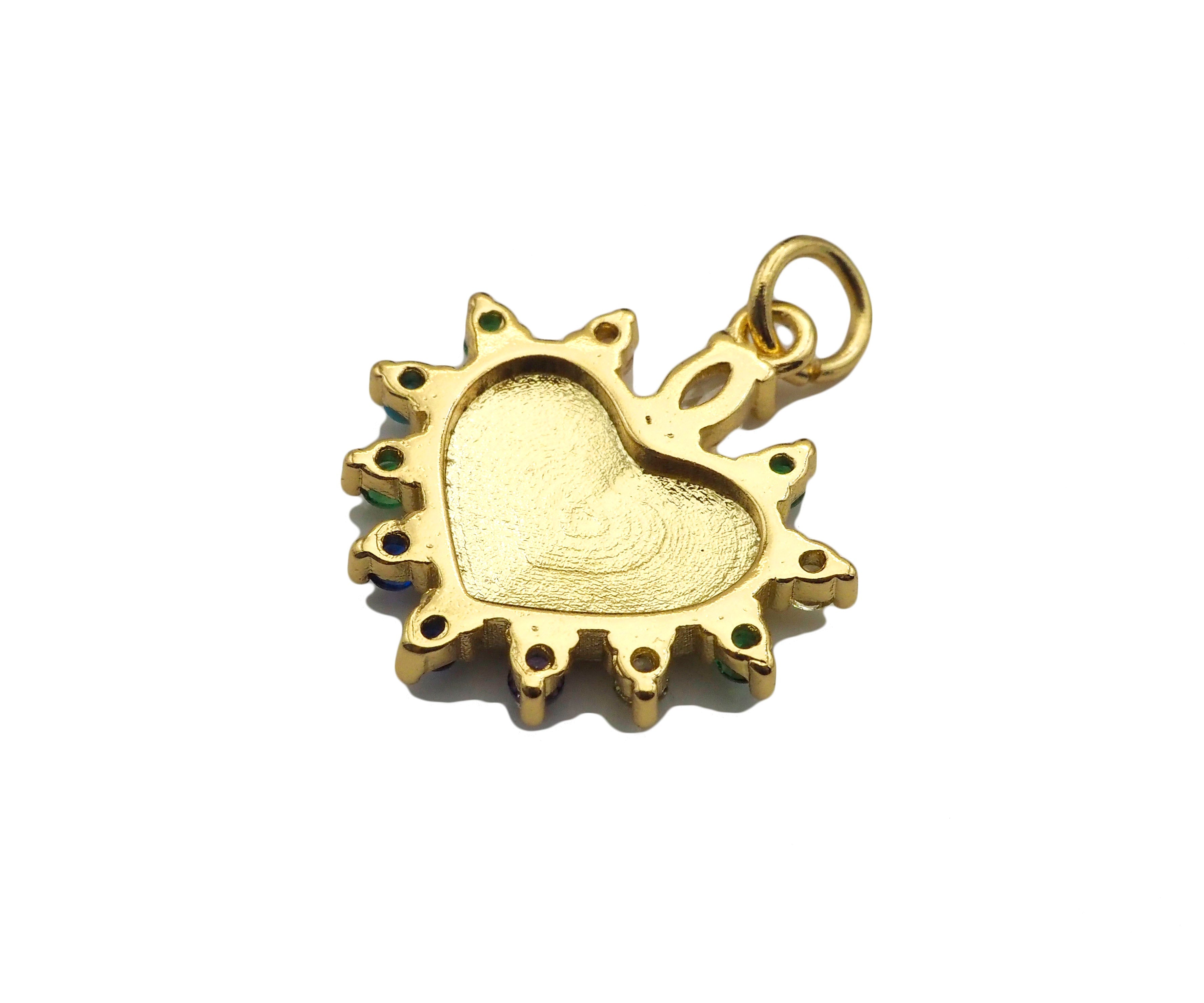 CZ Evil Eye On Heart Shape Charm, 17x19mm,Sku#Z1286