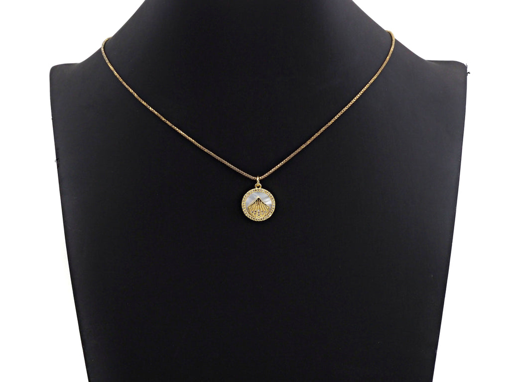 Clear CZ Micro Pave Scallop Shell on Mother-of-pearl Pendant