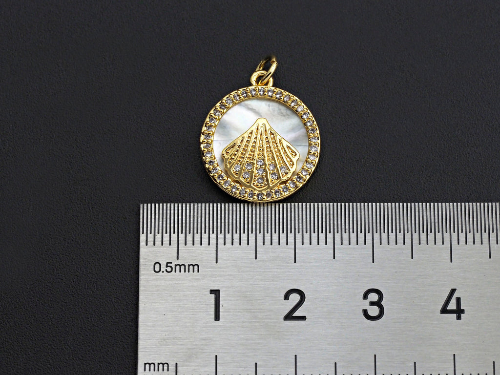 Clear CZ Micro Pave Scallop Shell on Mother-of-pearl Pendant
