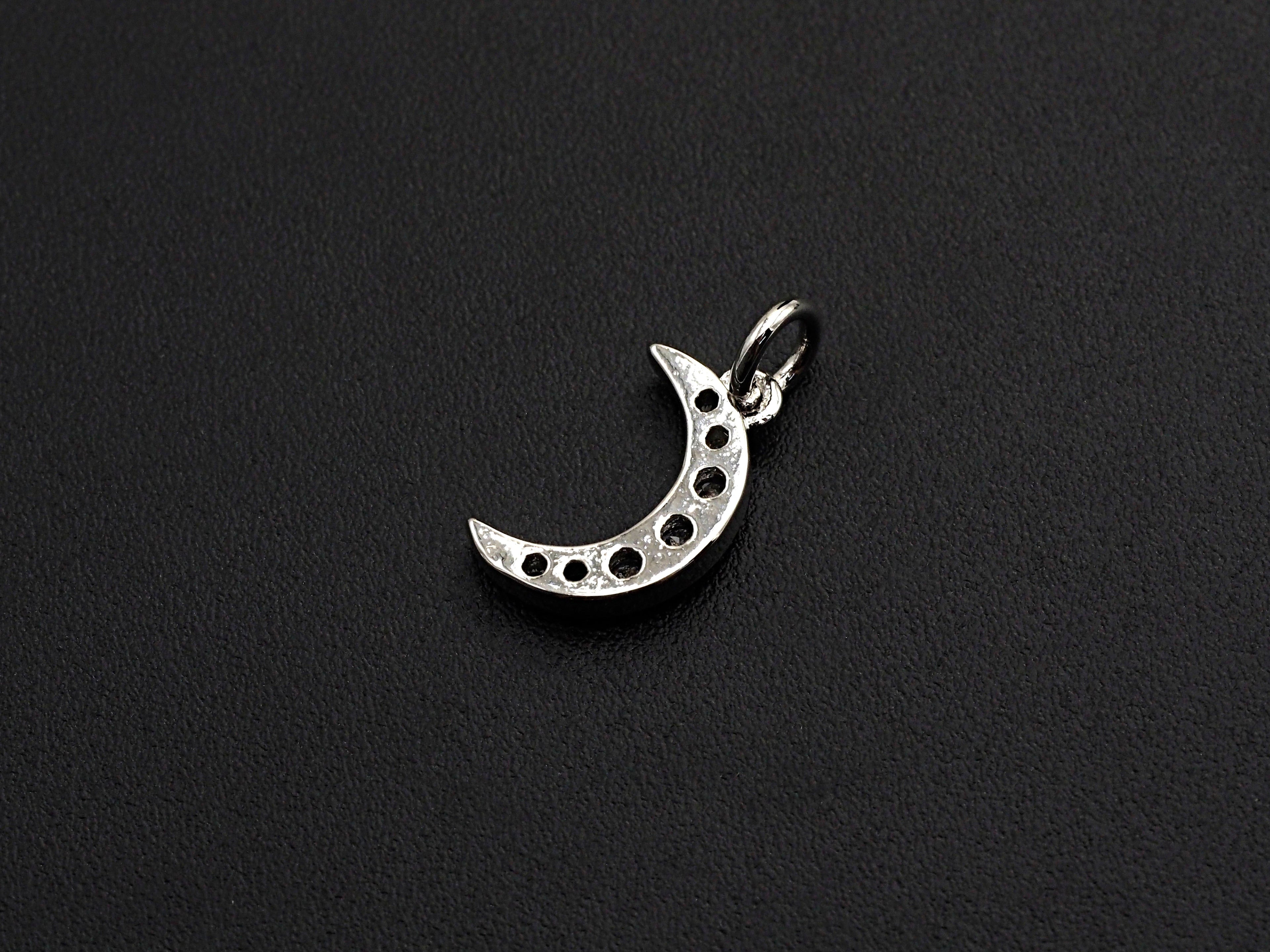 CZ Micro Pave Cresent Moon Pendant/Charm, Clear Cubic Zirconia Pave Charm, Silver/Gold/Rose Gold/Black Plated, 10x13mm, sku#Z778