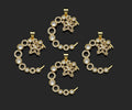 CZ Micro Pave Moon and Five Point Star Shape Pendant, Sku#F1395C