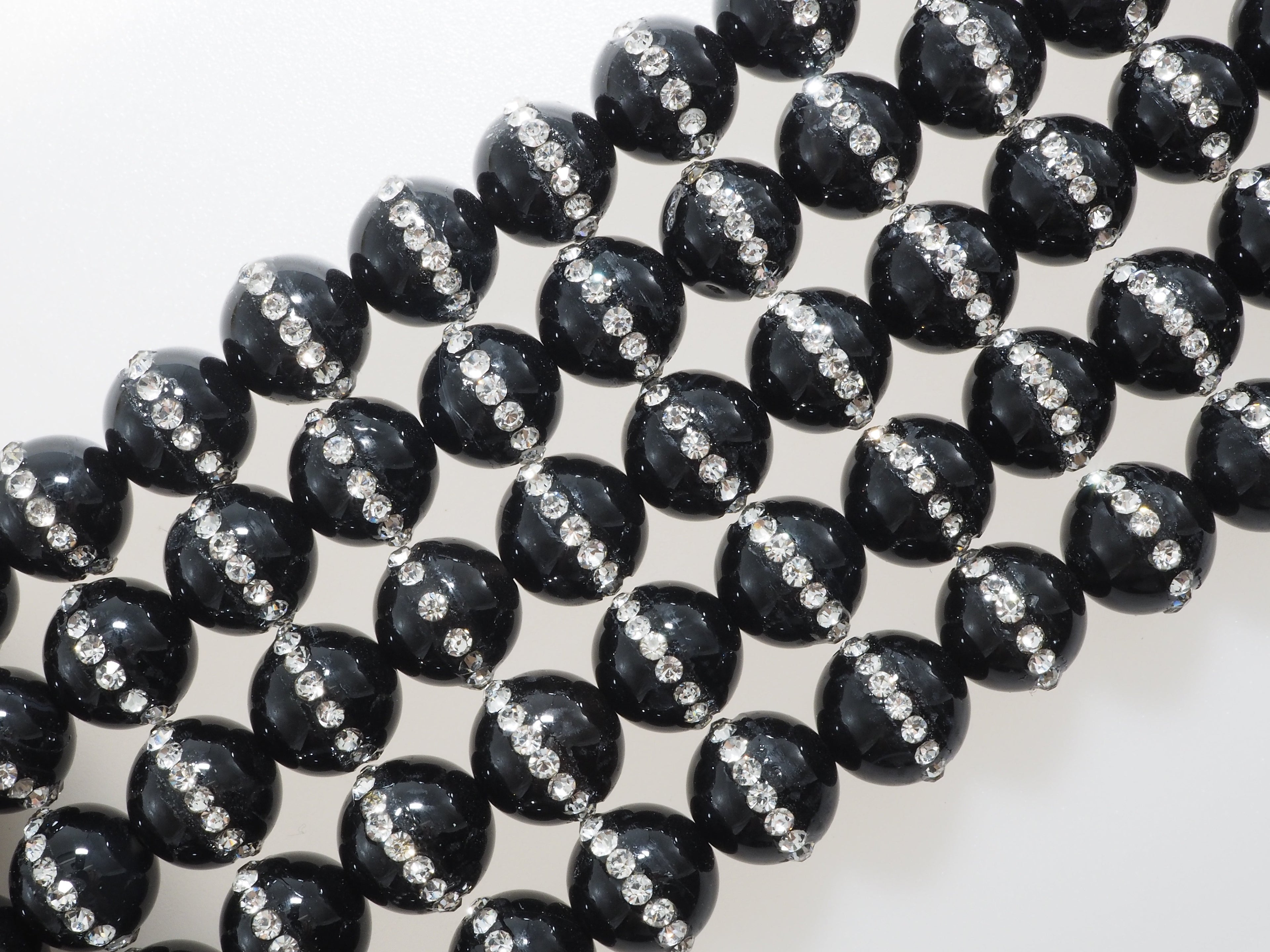 6mm/8mm/10mm/12mm Round Black Onyx with rhinestone inlaid, Natural Gemstone Beads, 15.5inch Full strand, SKU#V18
