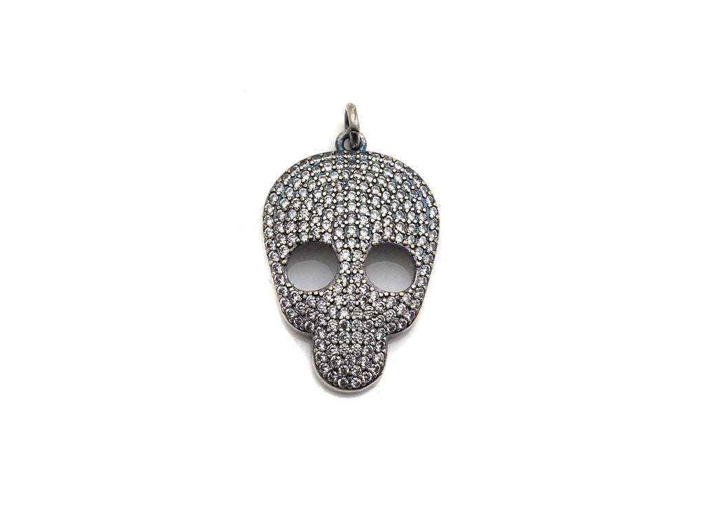 Rhodium CZ Micro Pave Skull Head Pendant, Antique Silver Tone, Cubic Zirconia Pave Skull Pendant,18x31mm,sku#X126