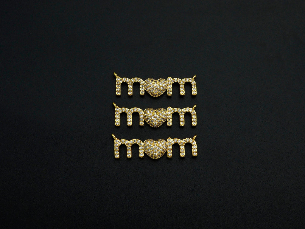 CZ Micro Pave Mom Alphabet With Heart Pendant/Charm,Cubic Zirconia Paved Charm, Necklace Bracelet Charm Pendant, 8x28mm,sku#F1132