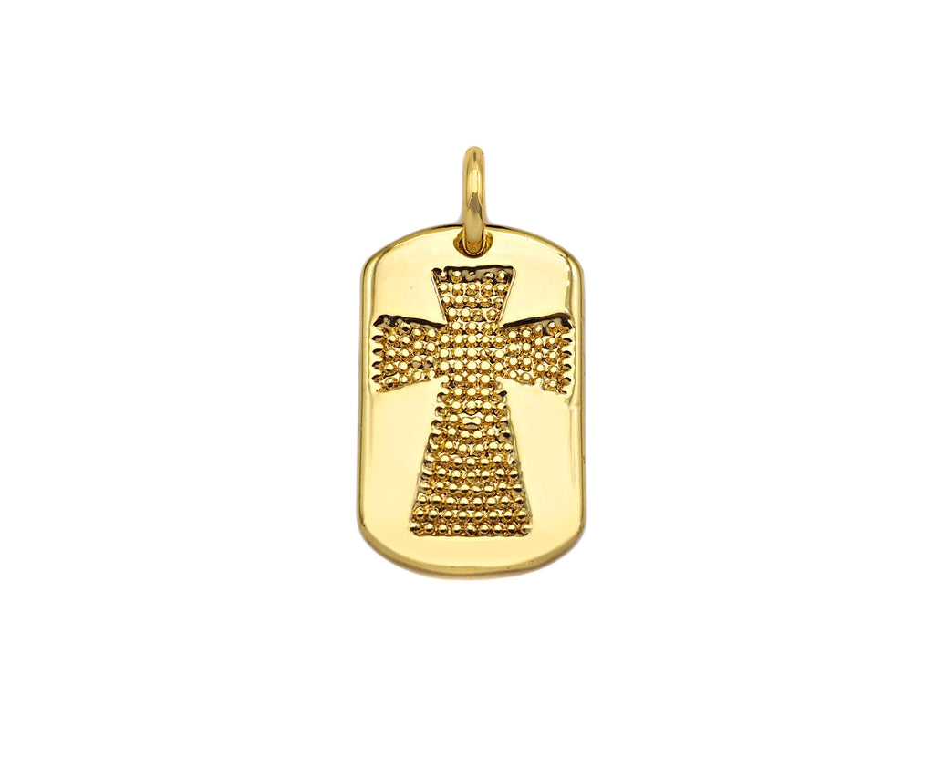 18K Dainty Gold Cross On Rectangle Shape Pendant/Charm,Cross Medallion Charm, Necklace Bracelet Charm Pendant,15x10mm, Sku#F1364