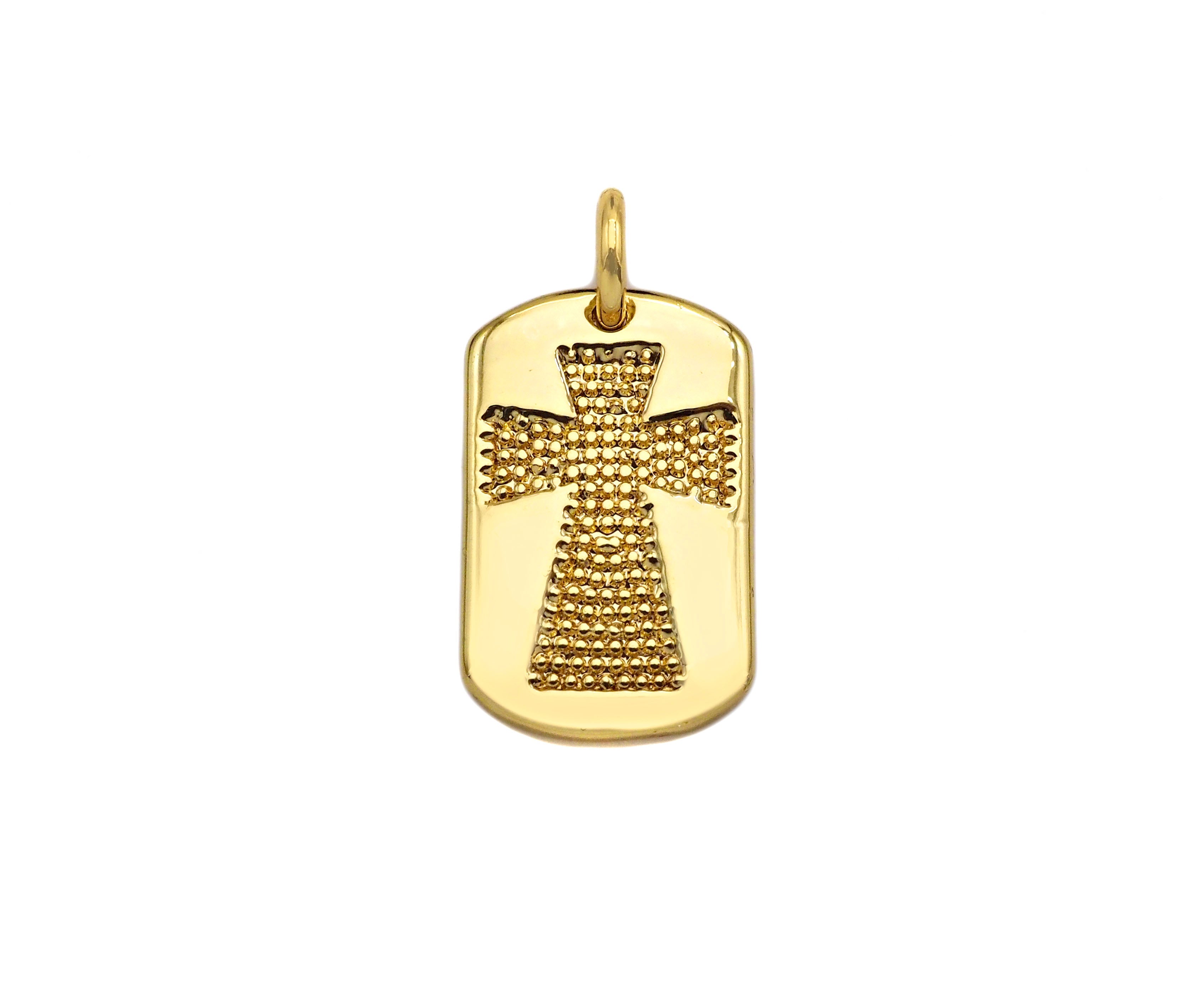 18K Dainty Gold Cross On Rectangle Shape Pendant/Charm,Cross Medallion Charm, Necklace Bracelet Charm Pendant,15x10mm, Sku#F1364