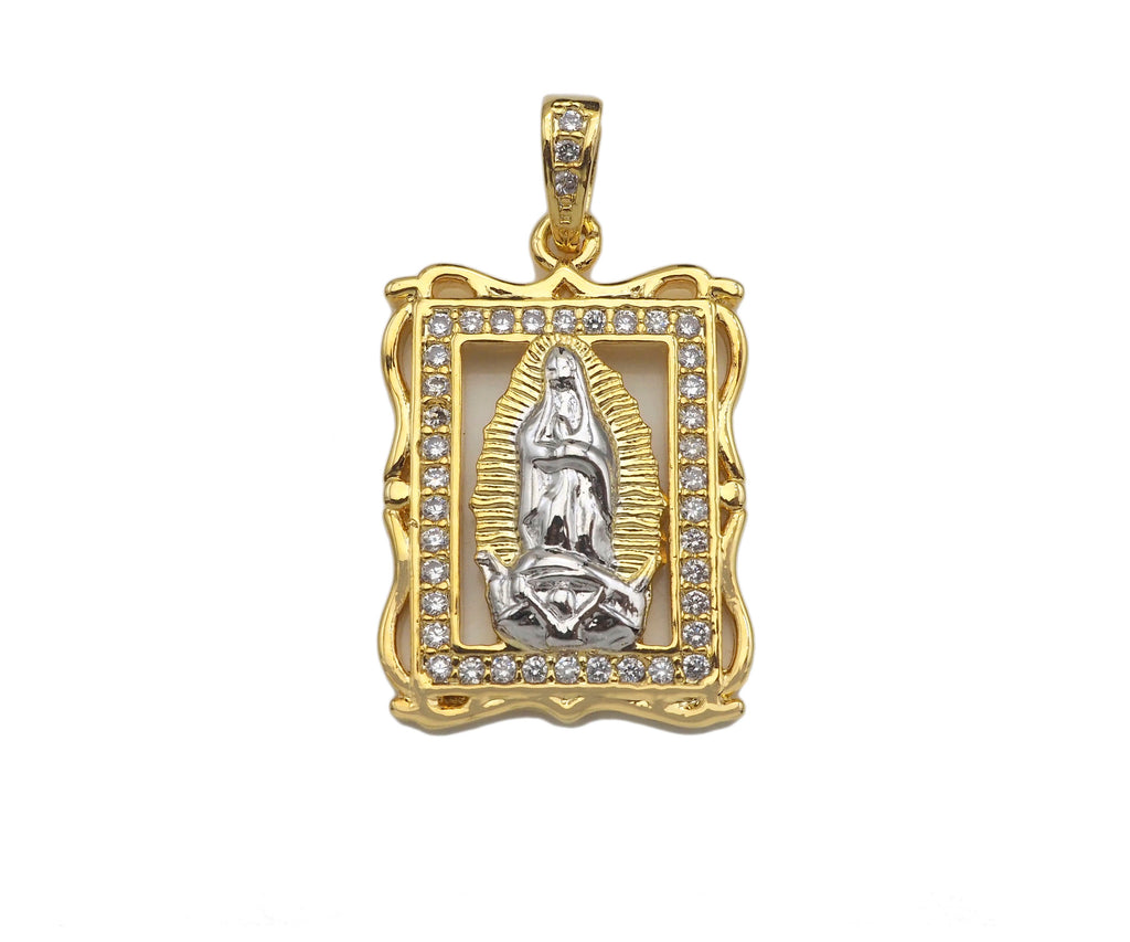 CZ Micro Pave Virgin Mary On European Rectangular Frame Charms, Dural Color Pendant,Sku#F1275C
