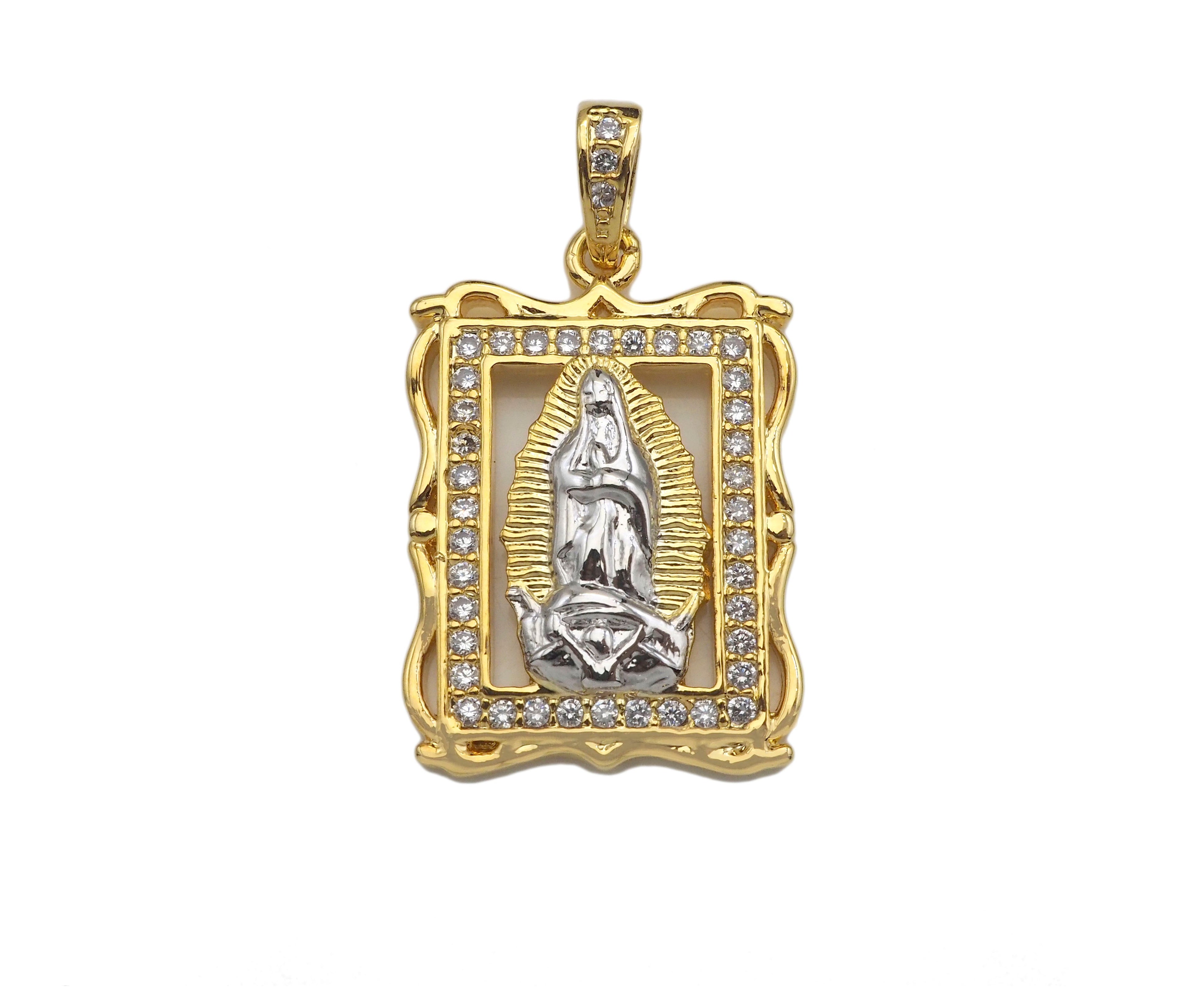 CZ Micro Pave Virgin Mary On European Rectangular Frame Charms, Dural Color Pendant,Sku#F1275C