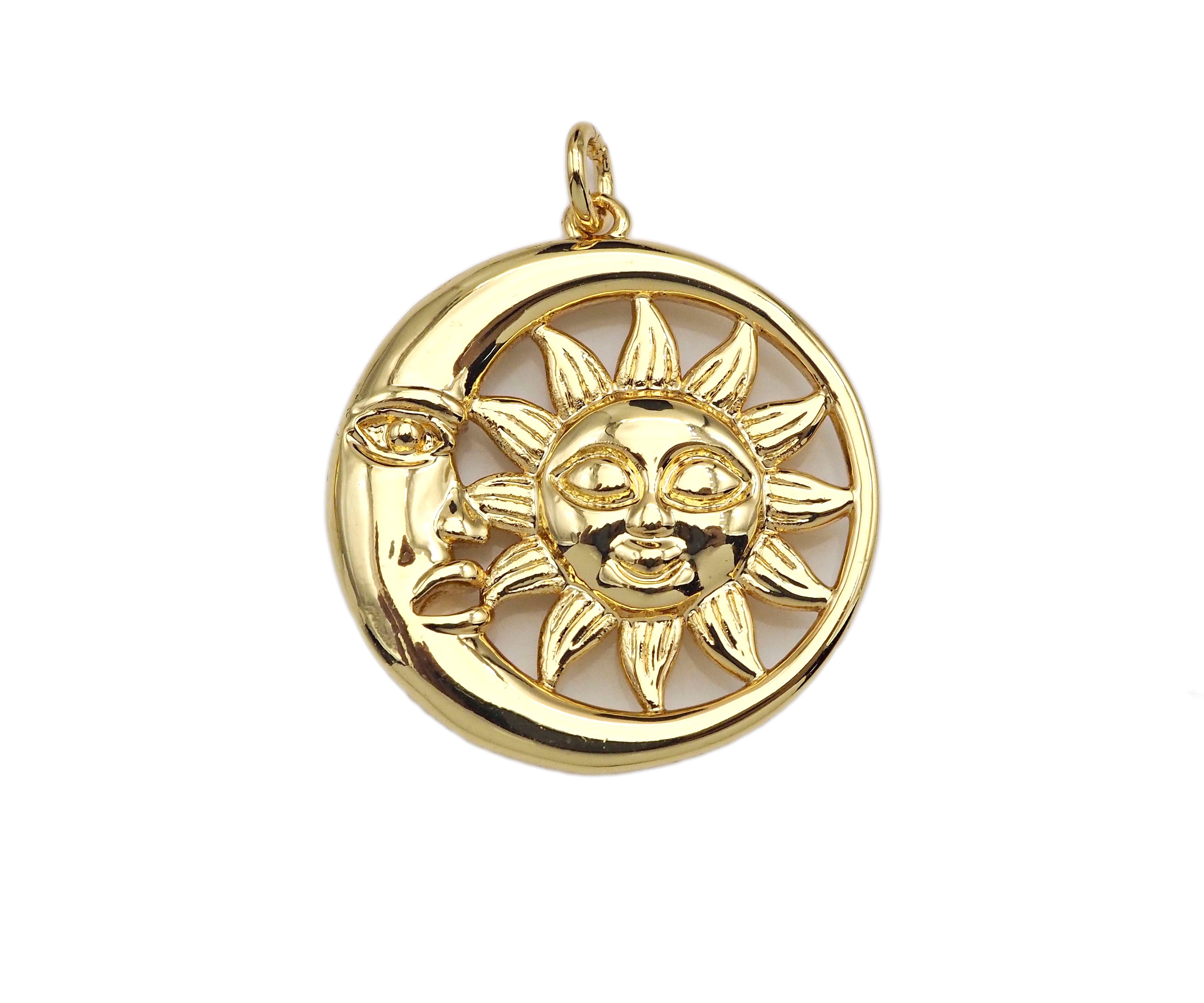 CZ Micro Pave Sunflower SUN Cresent Moon Pendant/Charm,Sku#L402