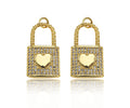 CZ Micro Pave Heart On Lock Shape Pendant/Charm,18K Gold Fil