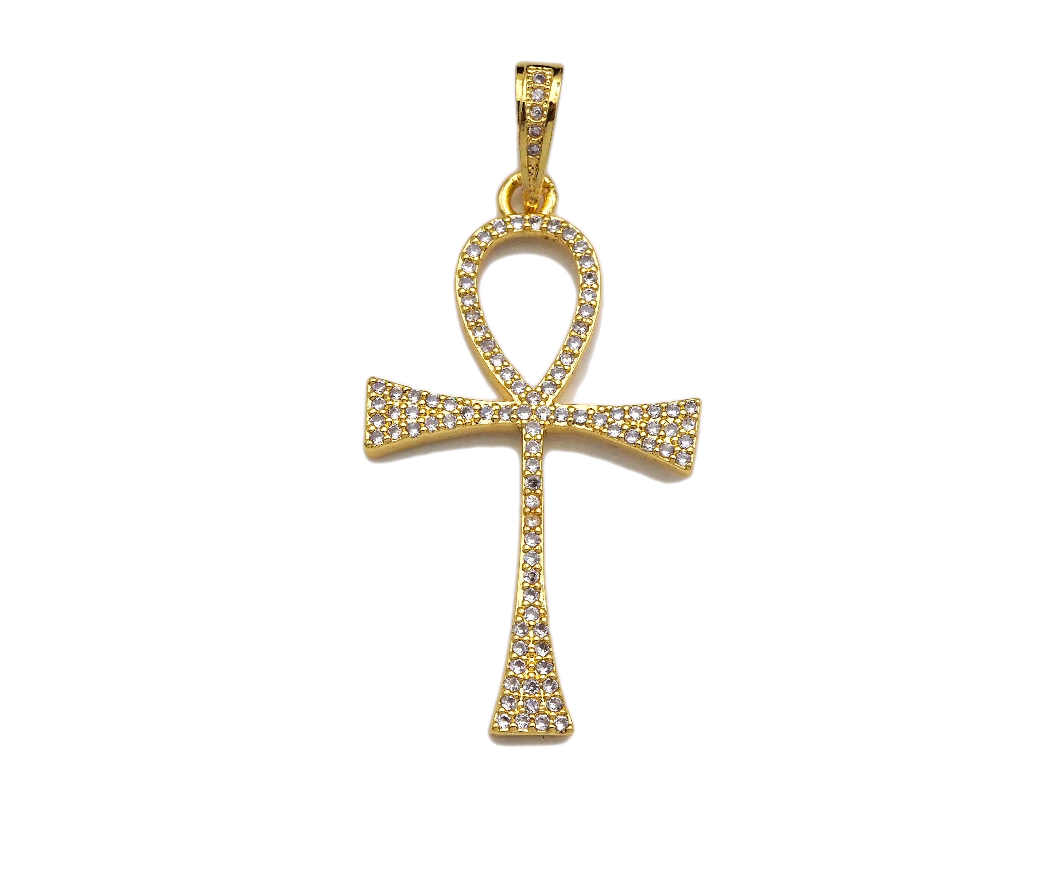 CZ Micro Pave Ankh Cross Shape Pendant, Cubic Zirconia Pave Pendant, Fashion Jewelry Findings, 23x36mm, sku#F1260