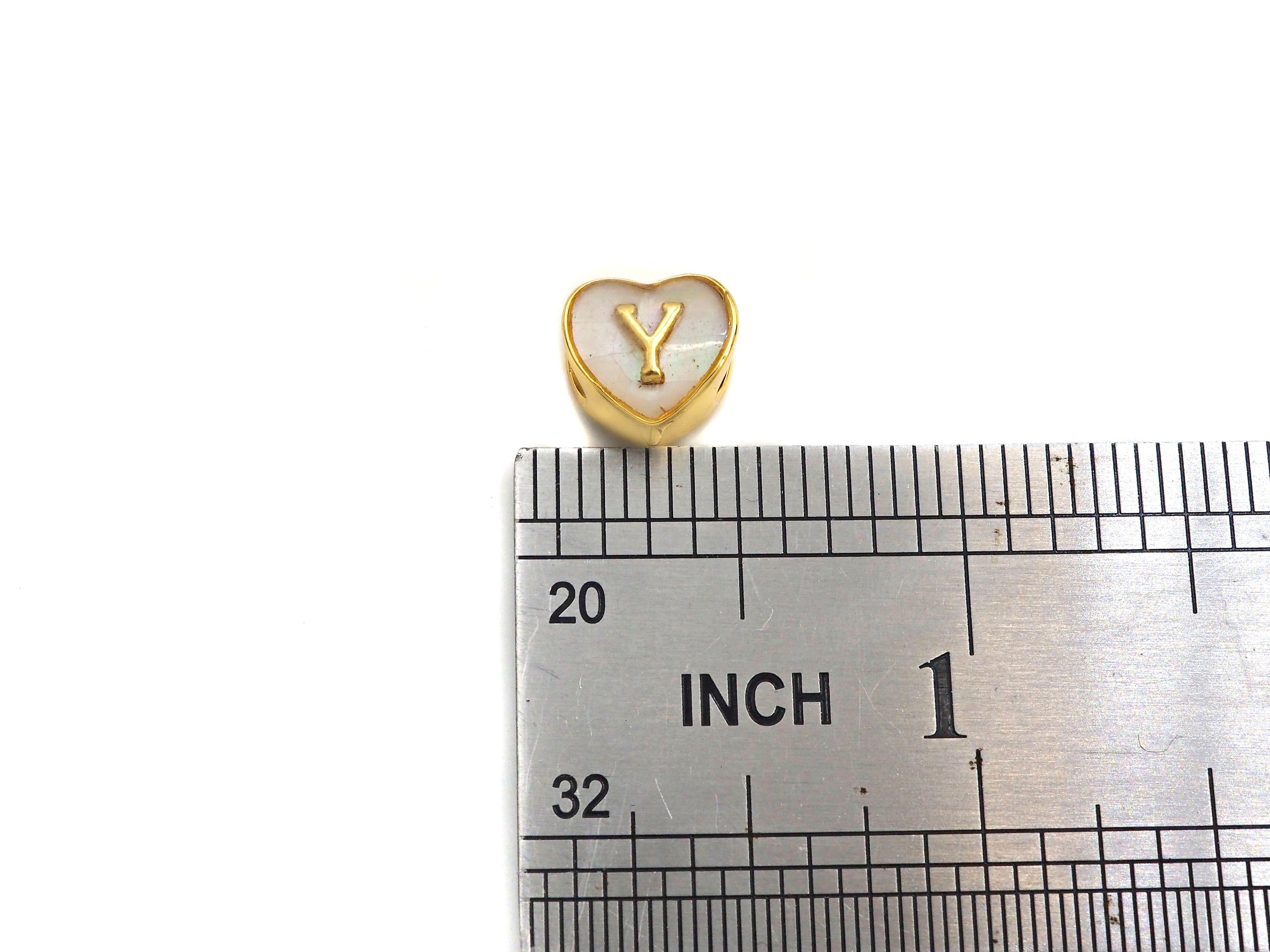 New Trendy Gold Mother of Pearl  A-Z 26 Initials Letter Heart Space Beads, Initial Letter Beads, 7x9x10mm,sku#G420