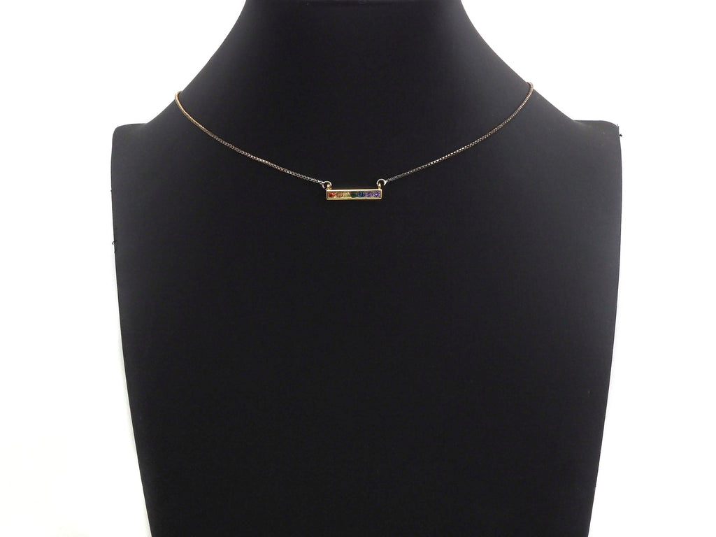 Colorful CZ Micro Pave Rainbow Necklace Bar Pendant, Cubic Zirconia Necklace Connector Link, 6x20mm,sku#Z1021