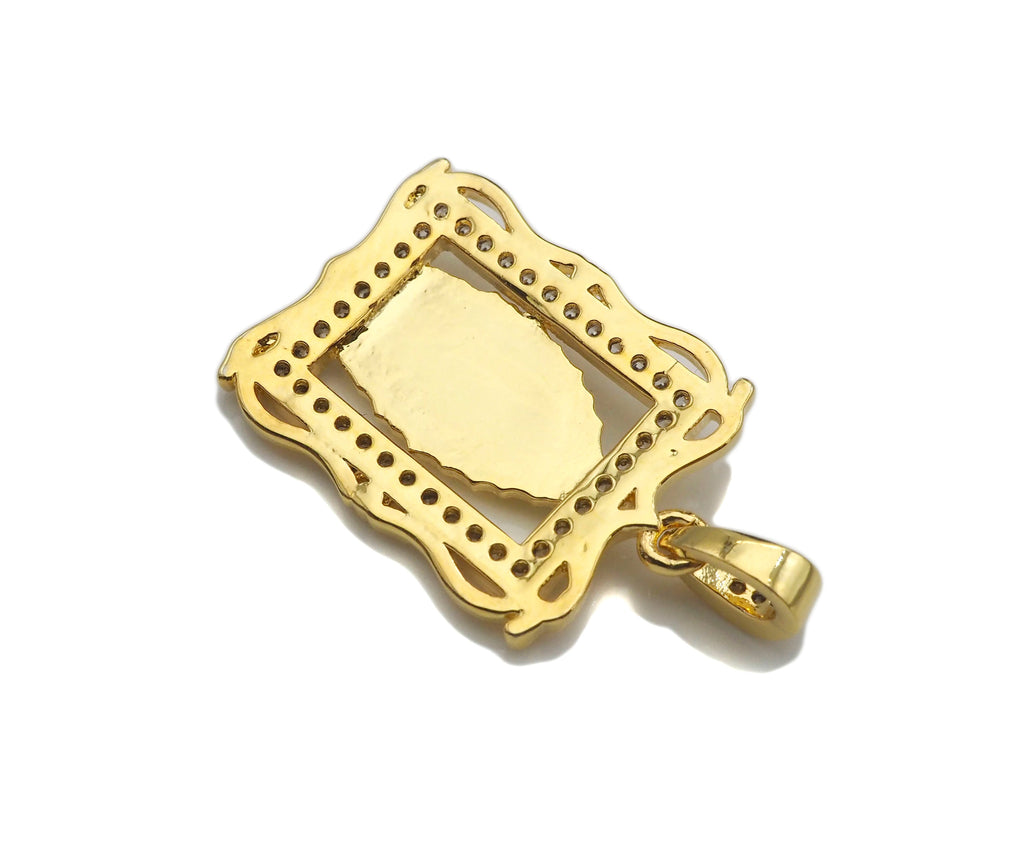 CZ Micro Pave Virgin Mary On European Rectangular Frame Charms, Dural Color Pendant,Sku#F1275C