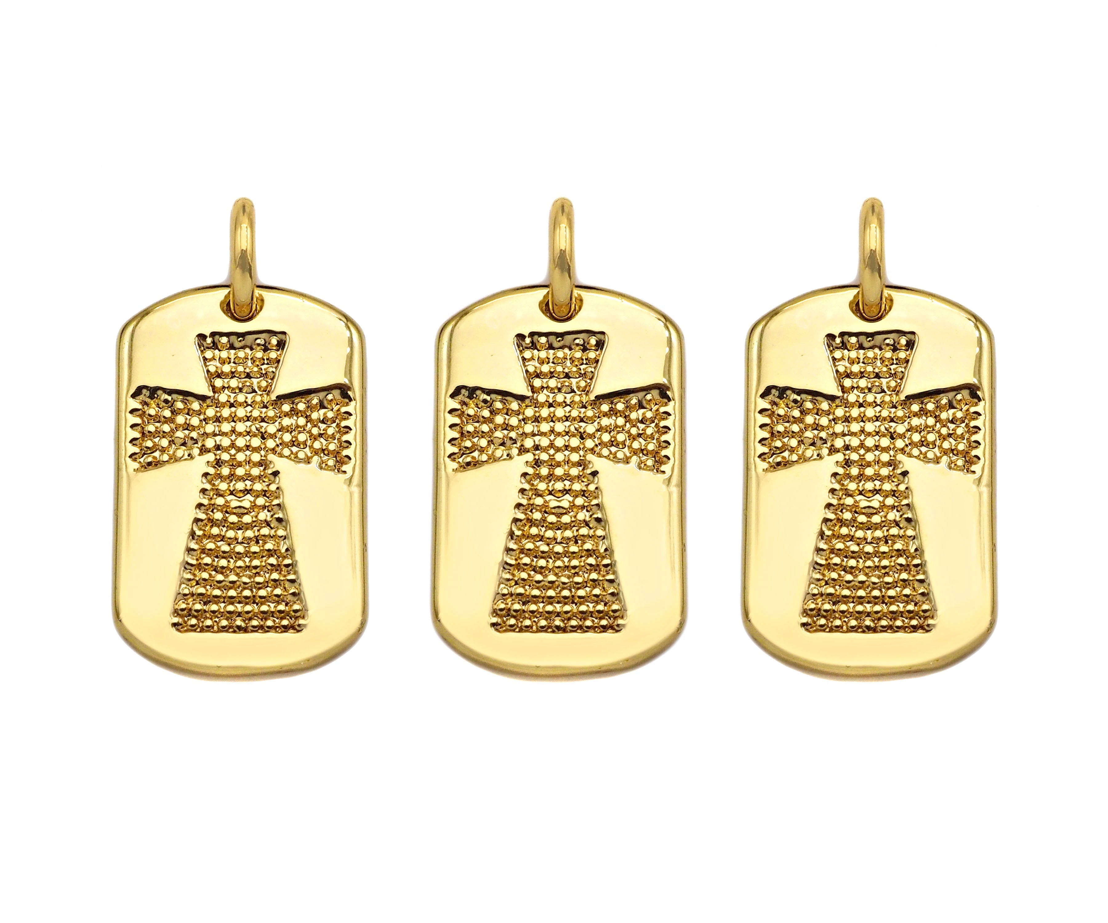 18K Dainty Gold Cross On Rectangle Shape Pendant/Charm,Cross Medallion Charm, Necklace Bracelet Charm Pendant,15x10mm, Sku#F1364