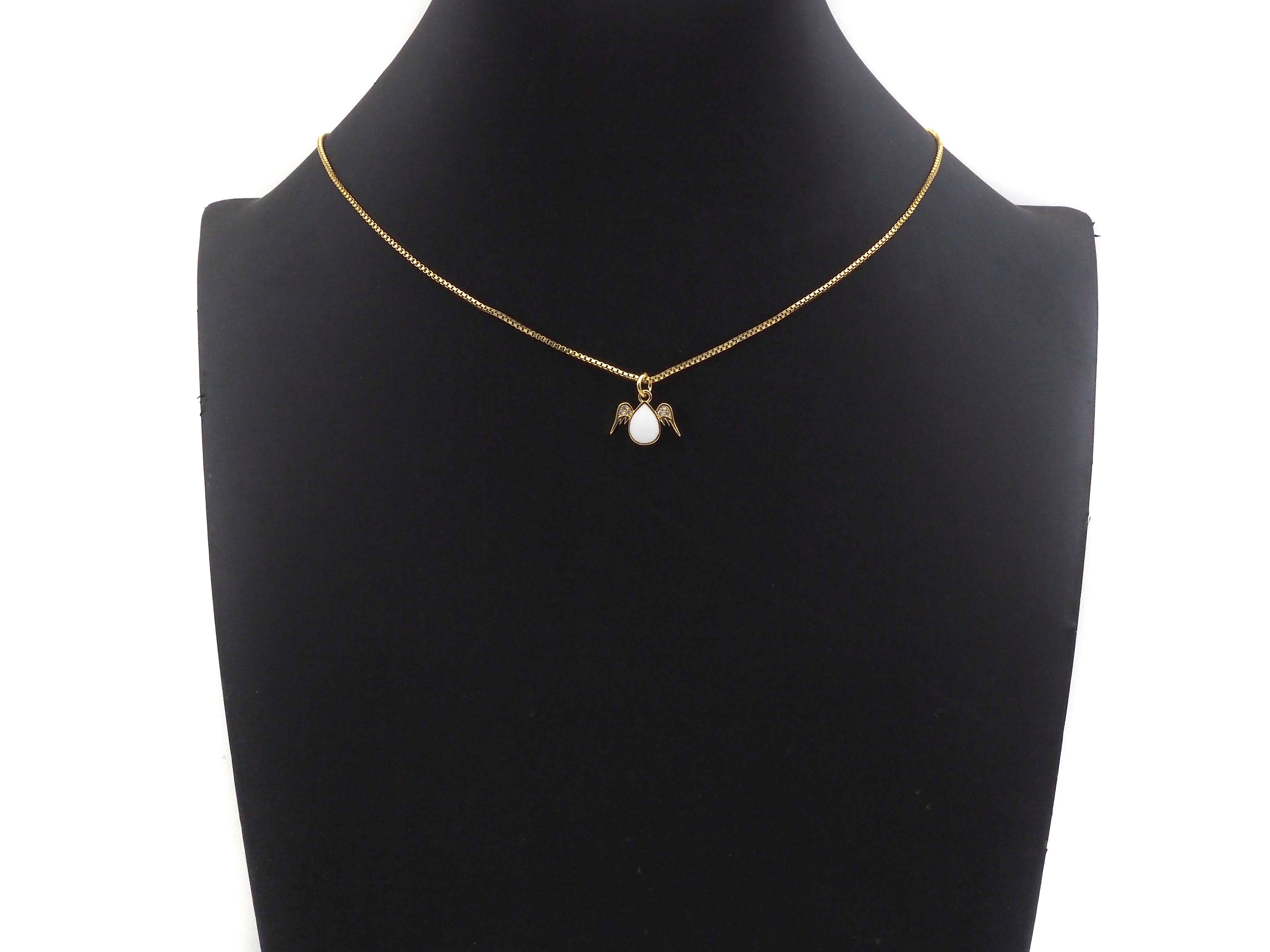Enamel Teardrop With Angel Wing Shape Cubic Zirconia Charm, Necklace Bracelet Eearring Charm in Gold/Silver,14x11mm,sku#L325