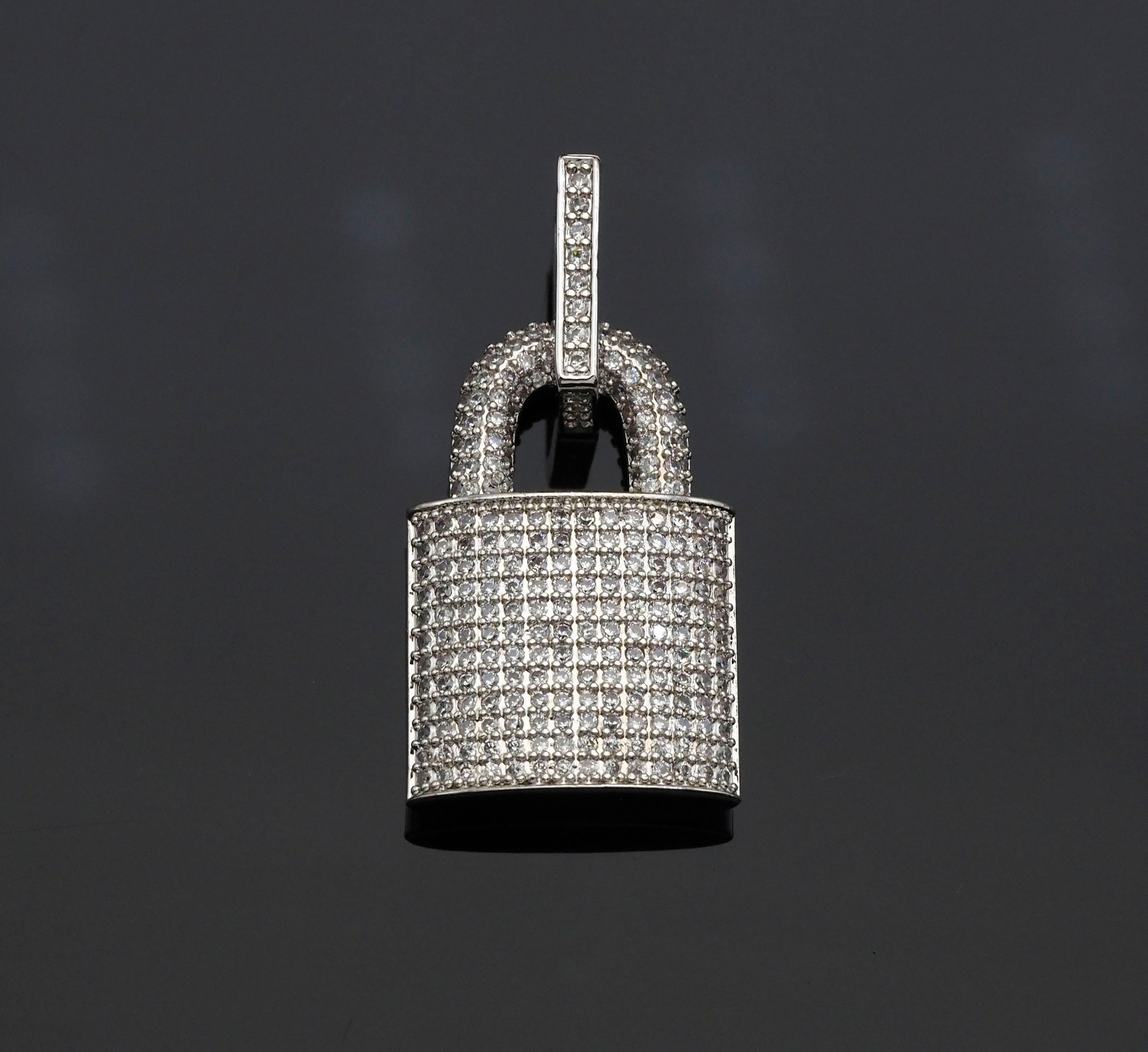 CZ Micro Pave Lock Shape Pendant, Dainty Gold Silver Lock Charm, Necklace Bracelet Charm Pendant,16x25mm,Sku#F1255